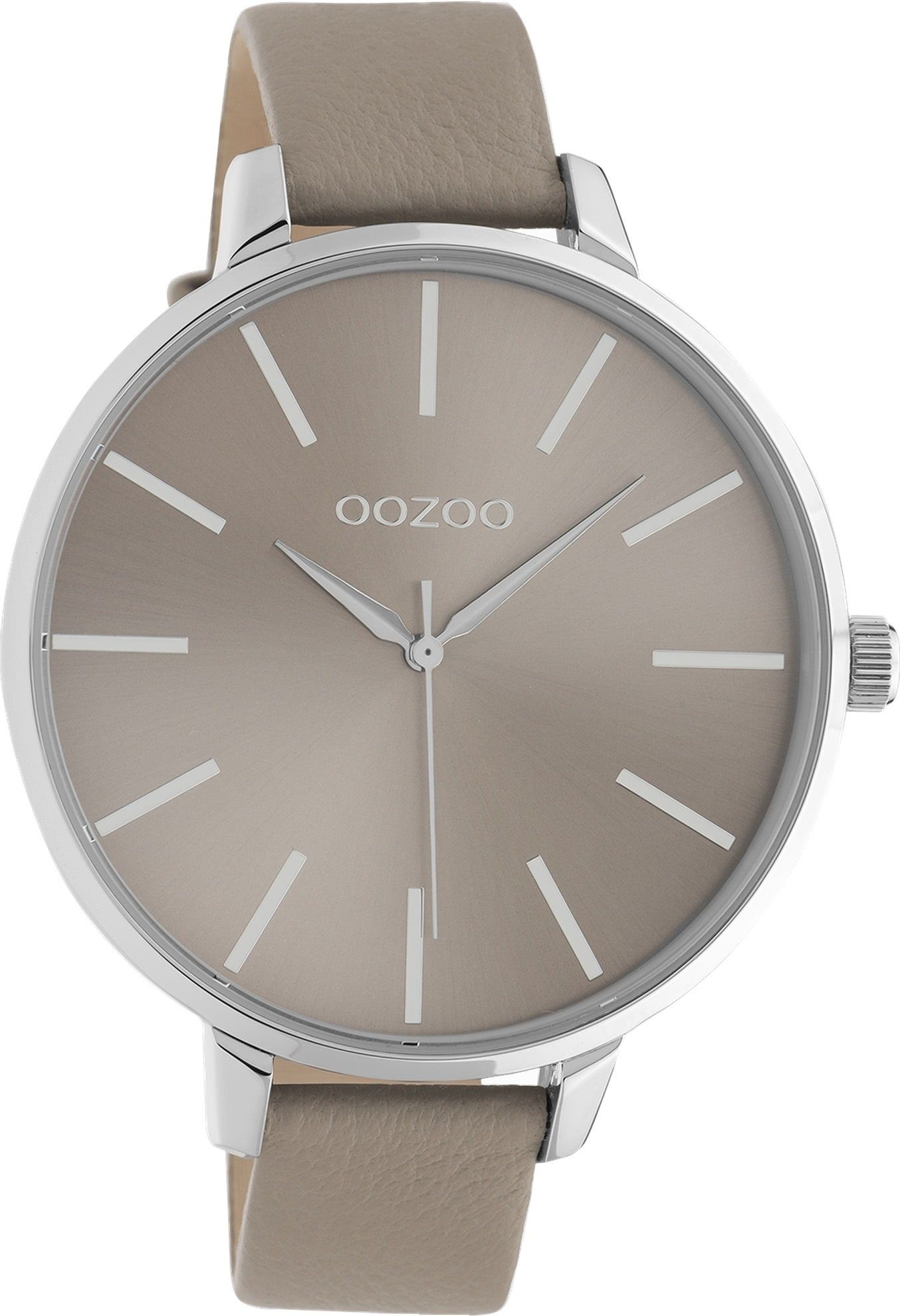OOZOO Quarzuhr Oozoo Damen Armbanduhr braun Analog, (Analoguhr), Damenuhr rund, extra groß (ca. 48mm) Lederarmband, Fashion-Style