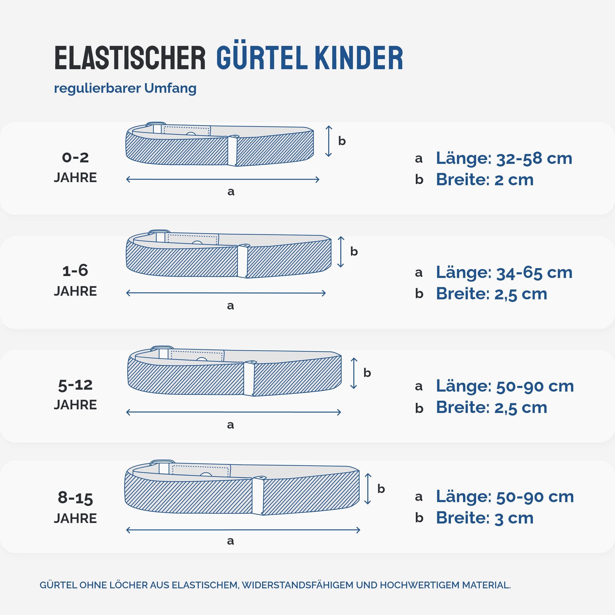 Ladeheid Stoffgürtel Kinder Gürtel Elastik-Gürtel 1-12 Jahre 34-90 cm P15 (1-St)
