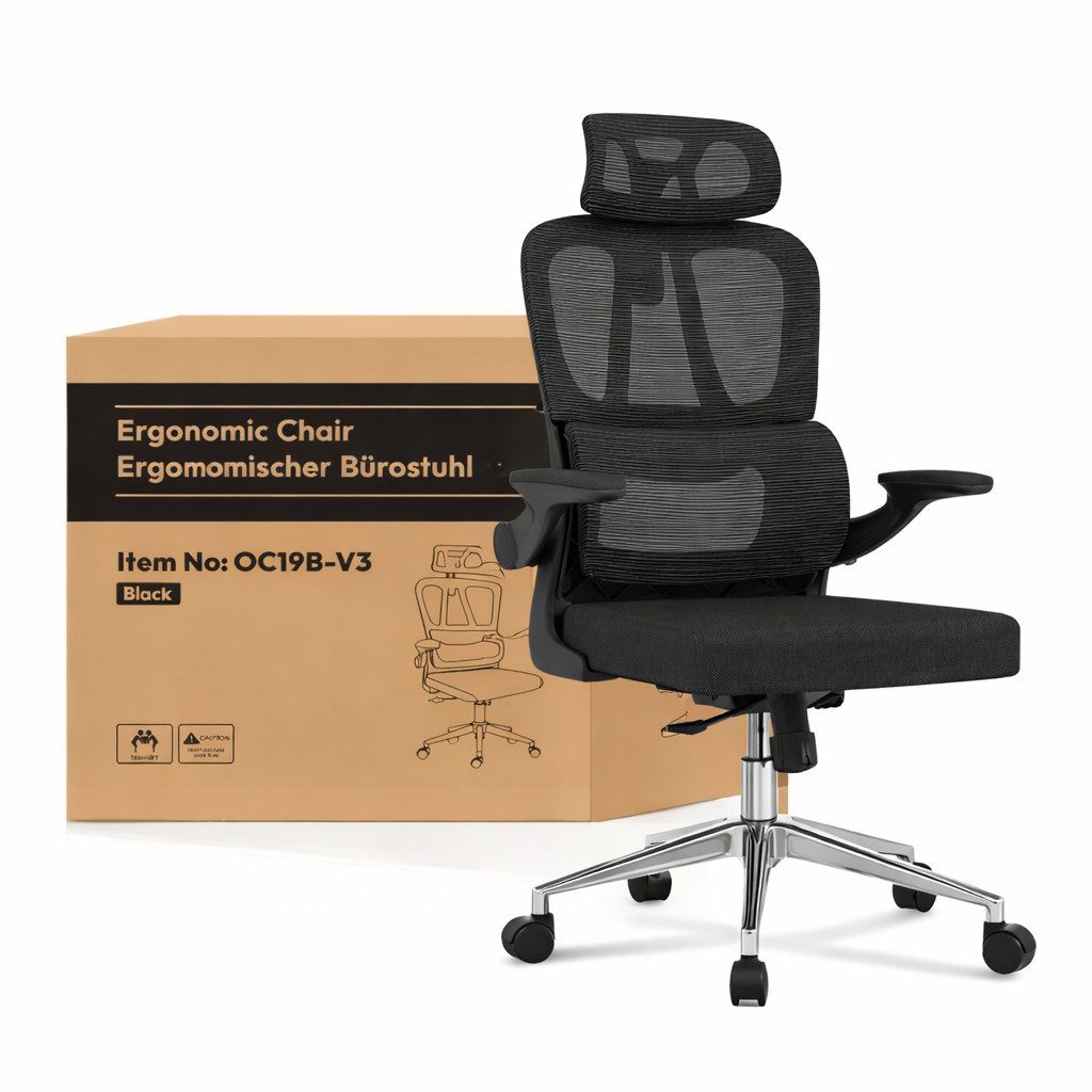 FLEXISPOT Bürostuhl Ergonomischer Schreibtischstuhl (mit 2D-Kopfstütze, Klappbare Armlehnen & Dynamische Lendenstütze), Stuhl mit 120° Wippfunktion für Homeoffice, Arbeitszimmer, Büro