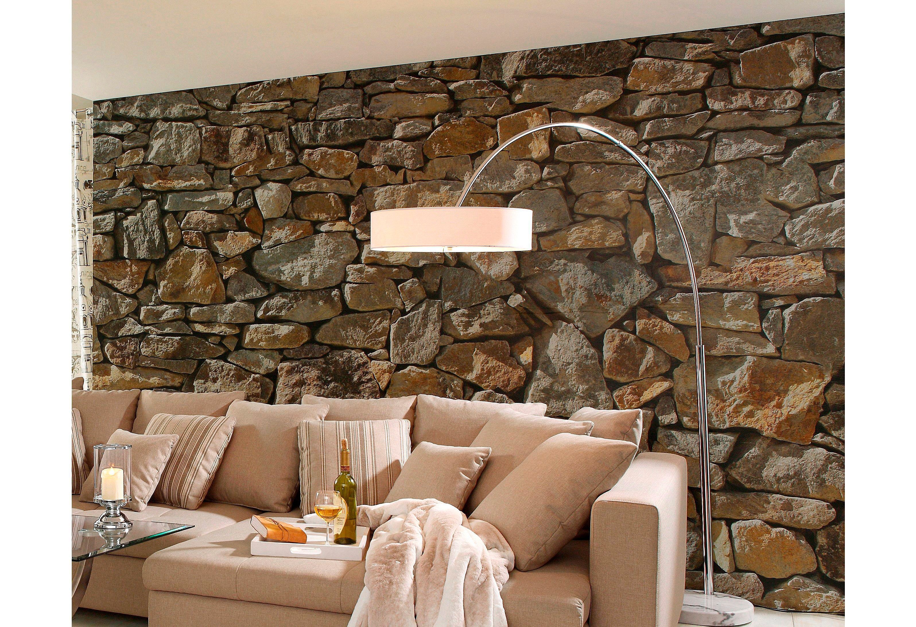 Komar Fototapete Stone Wall - Größe 368 x 254 cm, glatt, bedruckt, Wohnzimmer, Schlafzimmer