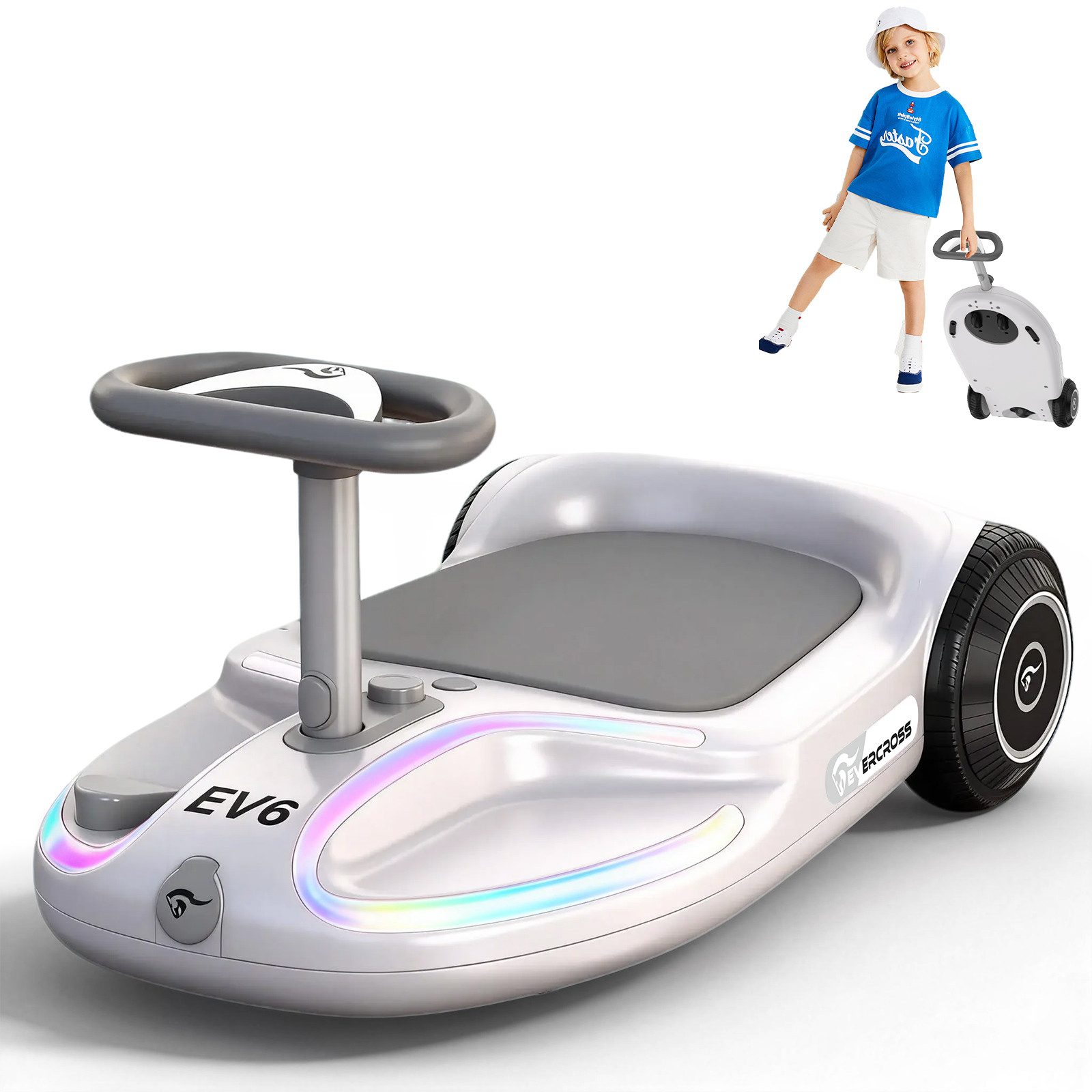 EVERCROSS TECH Elektro-Kinderauto EV6 Elektrisches Rutschauto mit 360°-Drehung & Bluetooth-Musik
