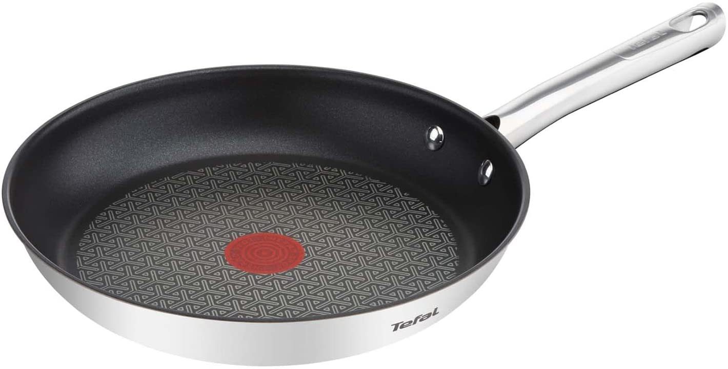 Tefal Bratpfanne Tefal Duetto Pfanne A70404 24 cm, leicht zu reinigen, sichere Antihaftversiegelung, Temperaturindikator Thermo-Spot Edelstal alle Herdarten, Edelstahl, Induktion