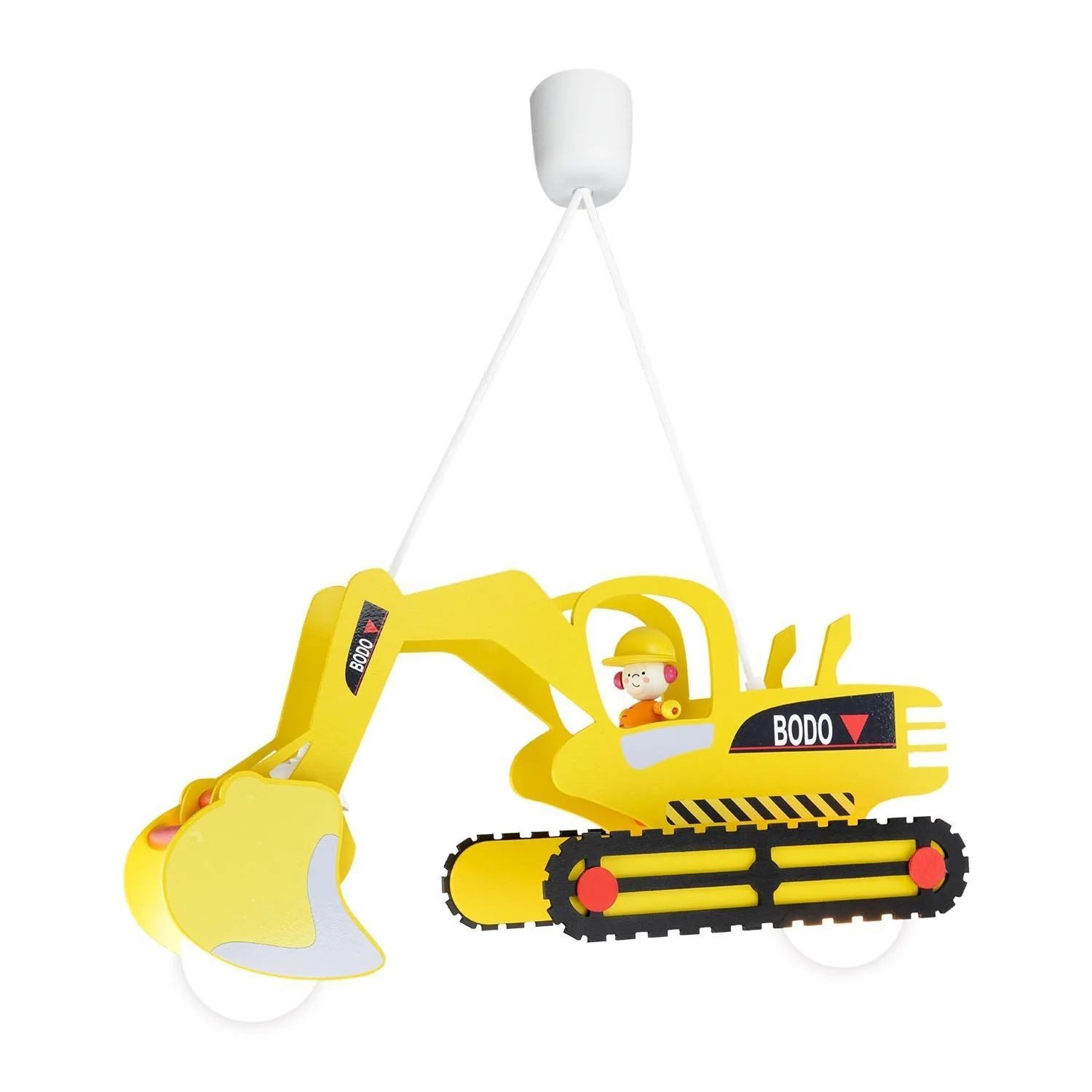 Licht-Erlebnisse Pendelleuchte AINA, ohne Leuchtmittel, Holz Bagger B: 60 cm H: max. 130 cm verstellbar 2x E27 Gelb Kinder