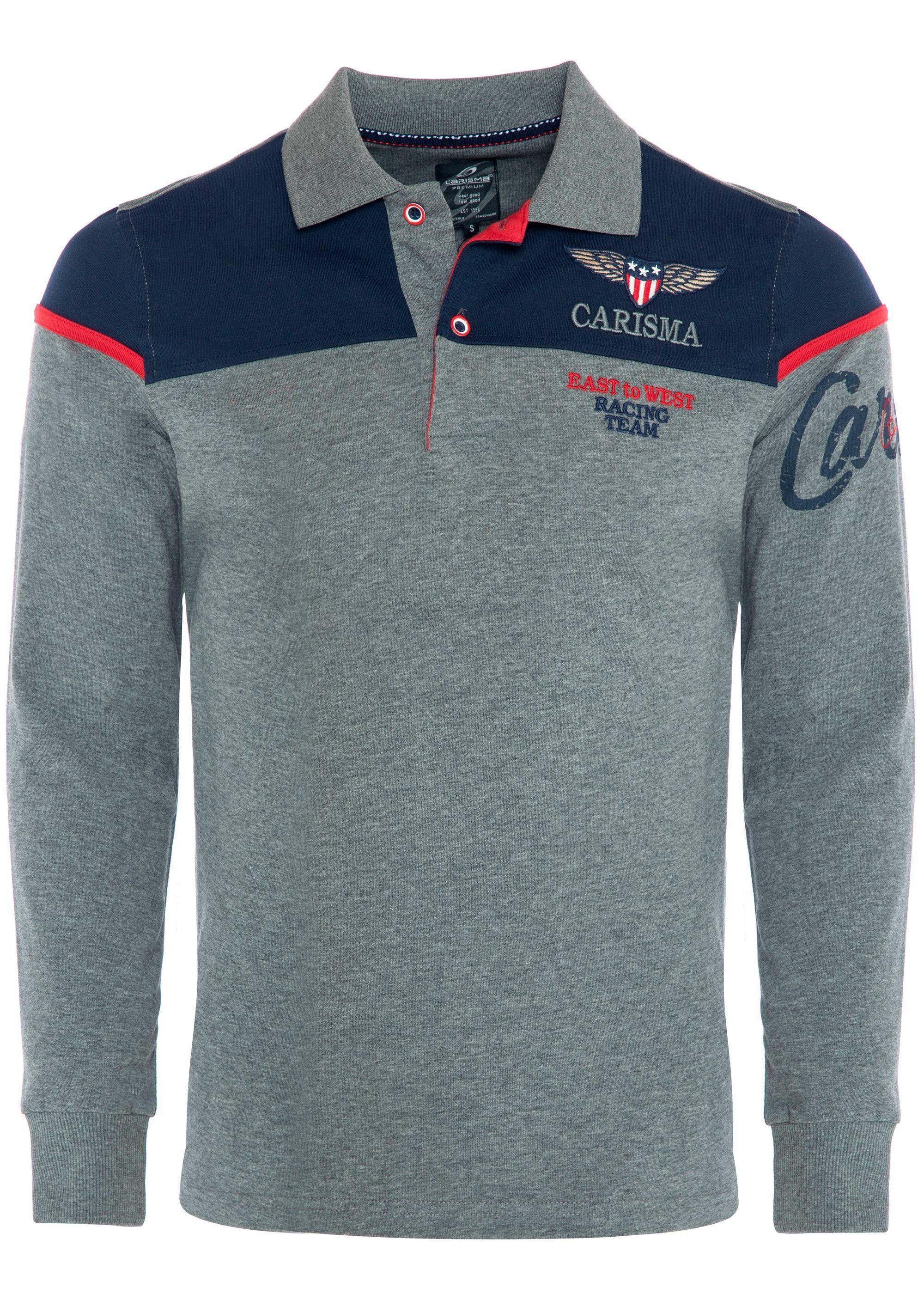 CARISMA Poloshirt mit Stickerei Rugby Team Grey | Poloshirts