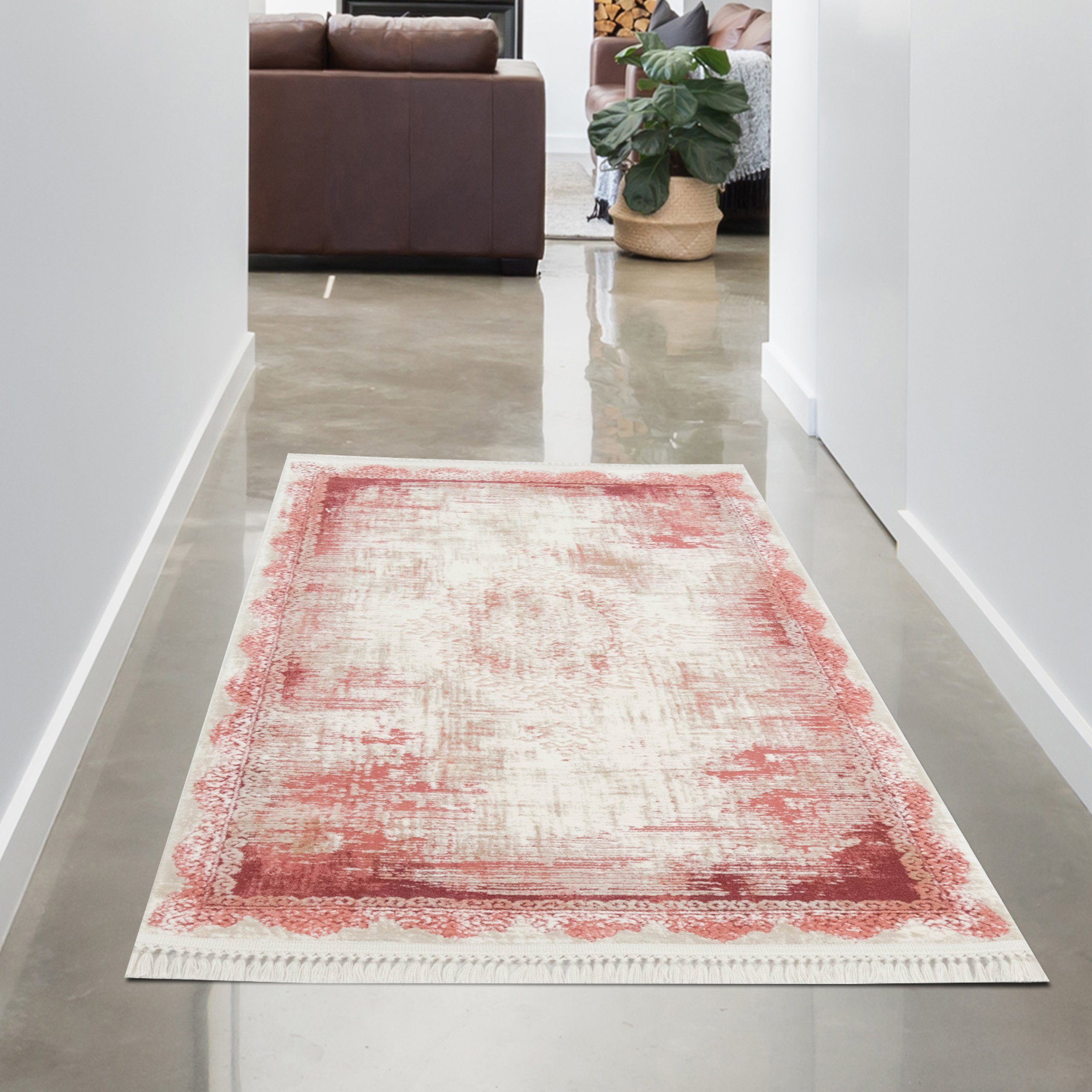 Carpetia Wollteppich Orientalischer Wollteppich - verwaschener Effekt - rot, rechteckig, Höhe: 10 mm, Maschinengewebt