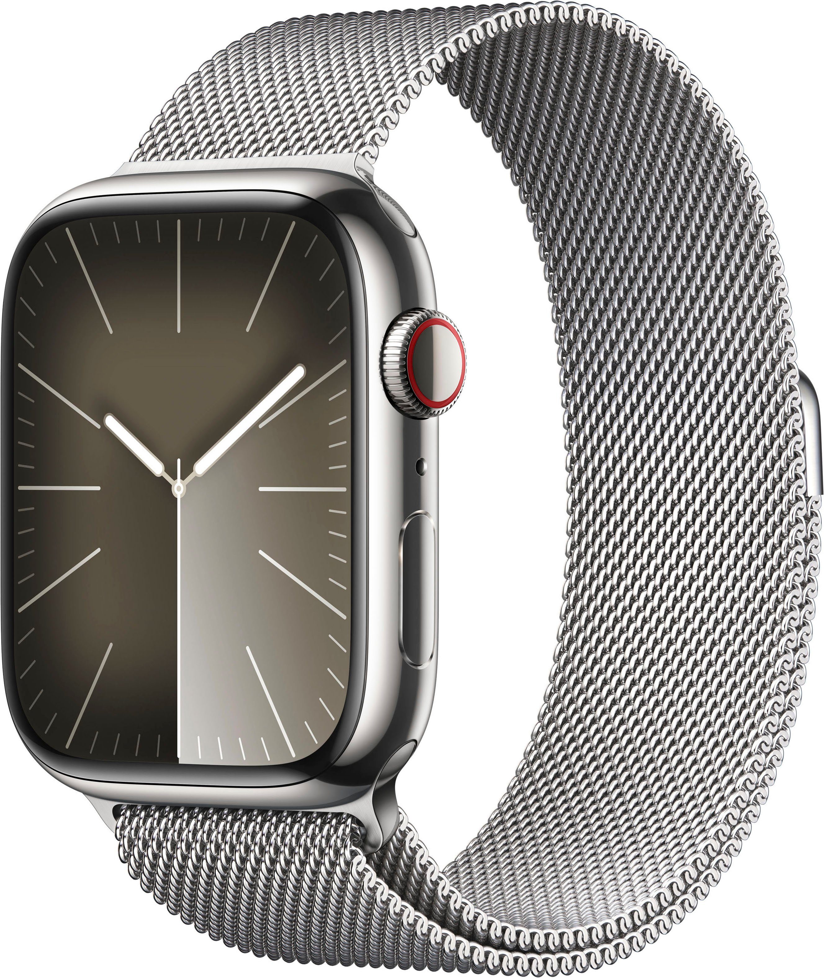 Apple Watch Series 9 GPS + Cellular Stainless Steel 45mm Smartwatch (4,5 cm/1,77 Zoll, Watch OS 10), Milanese Loop silber | silber