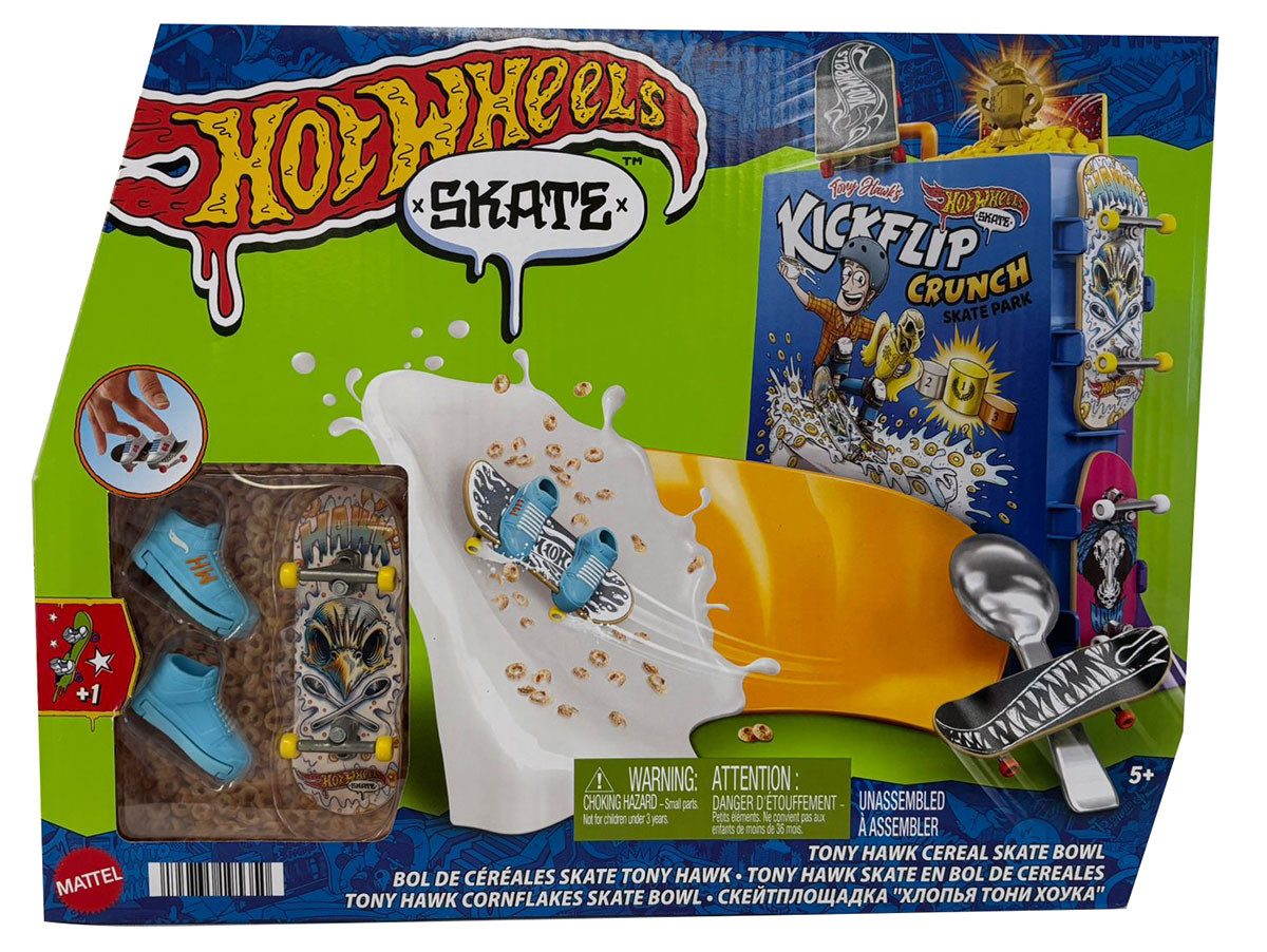 Hot Wheels Fingerskateboard Hot Wheels Tony Hawk Cornflakes Skate Bowl Cornflakes-Packung, Müsli-S, (Spiel-Set)