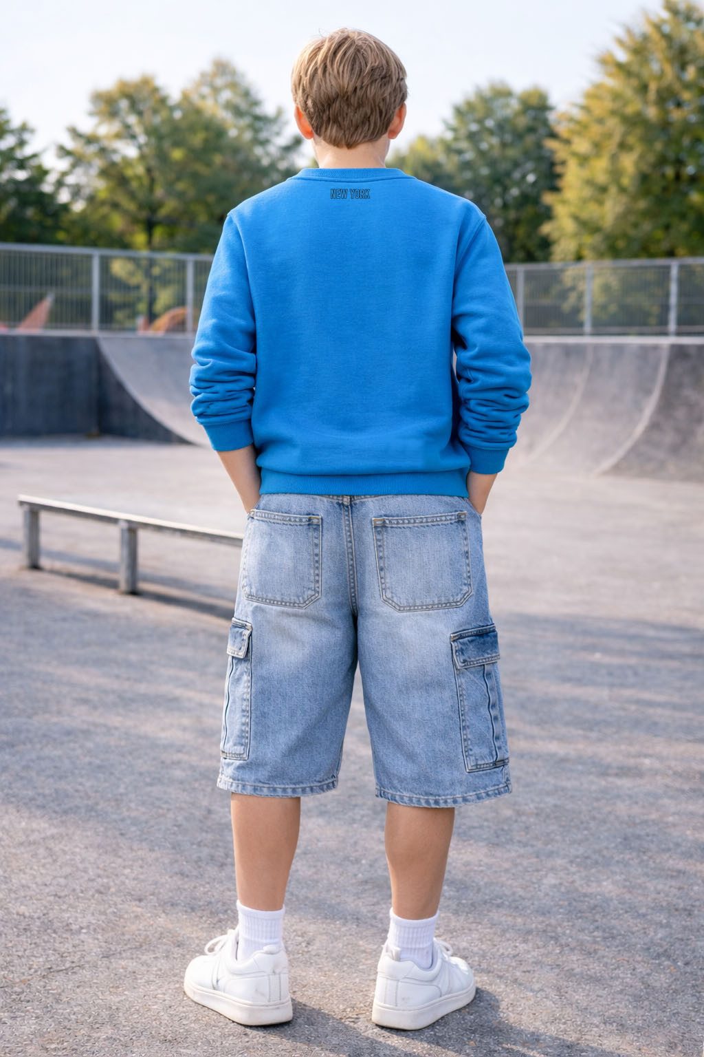 THREE OAKS Jeansshorts Jungen Cargo Jeansshorts Moderne Denim Bermuda mit Cargotaschen Cargo Pockets, Skater Fit, 5pockets Cargo Jeans Short – Bild 4 von 4
