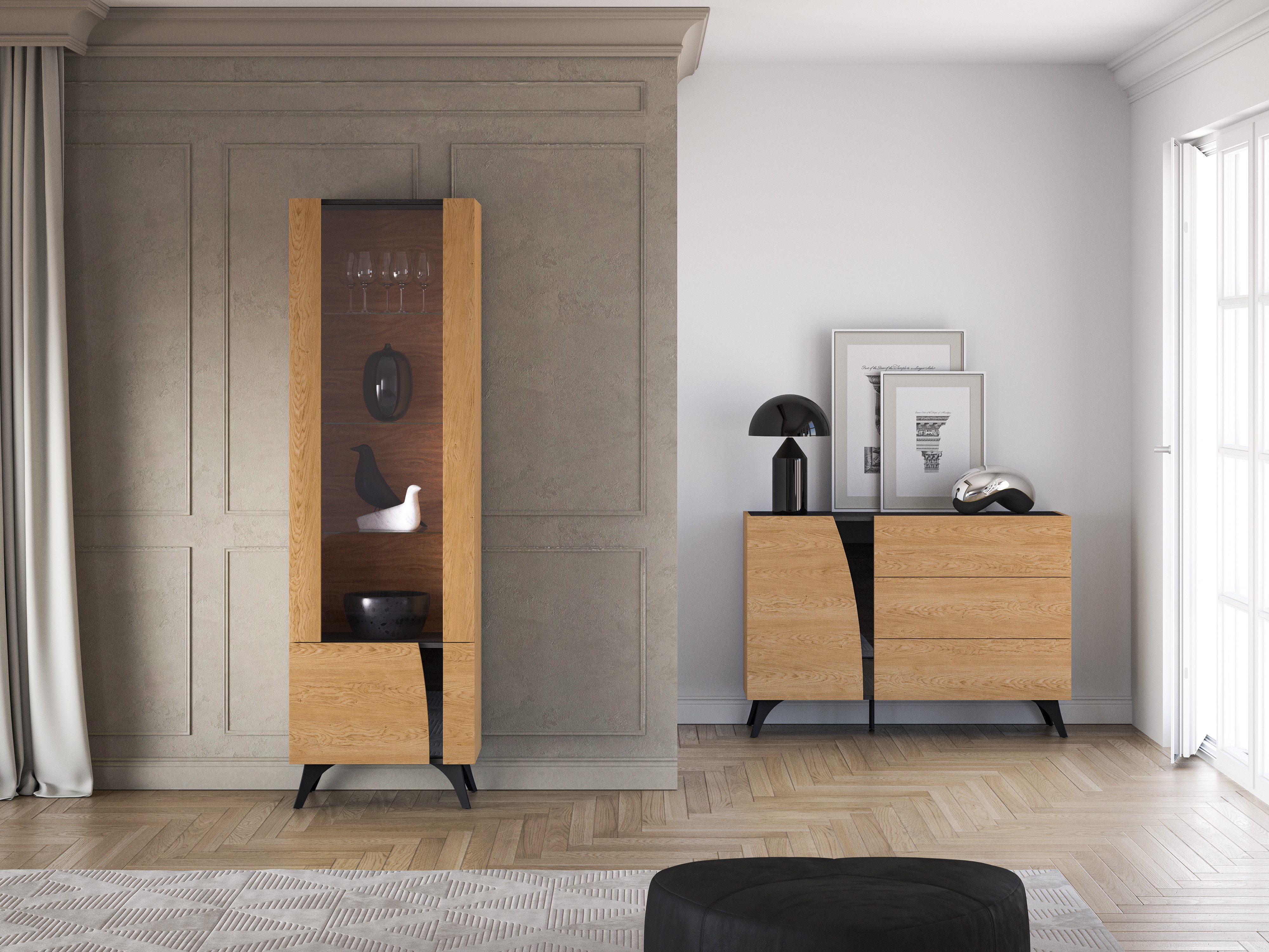 Marmex Möbel Glasvitrine TOSCANIA 02 L mit Stauraum