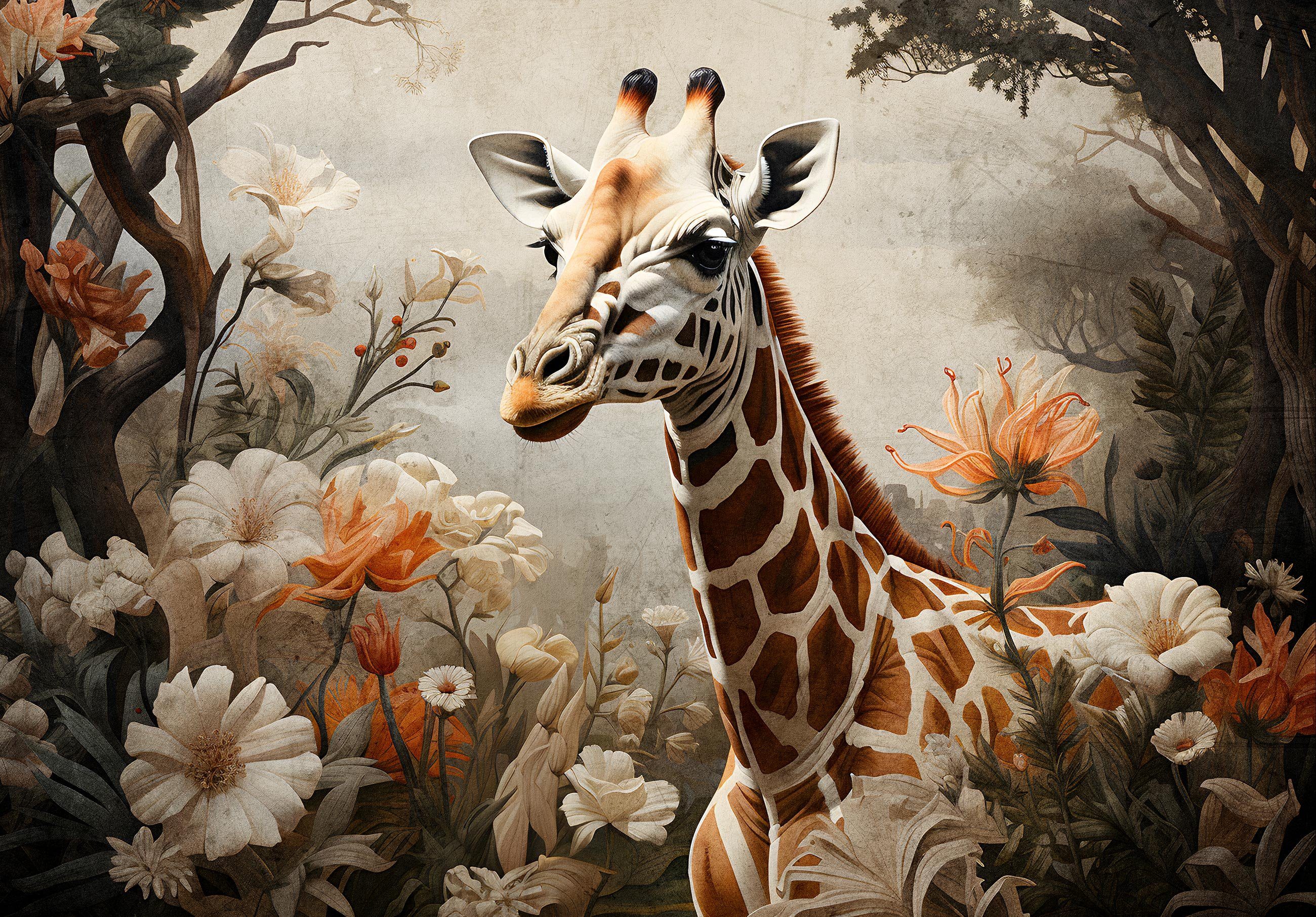 Wallarena Fototapete Dschungel Giraffe Vlies Tapete Wohnzimmer Schlafzimmer Wandtapete, Glatt Vlies Struktur Vinyl, Blumen, Tiere, Tapete inklusive Kleister Vliestapete Motivtapete