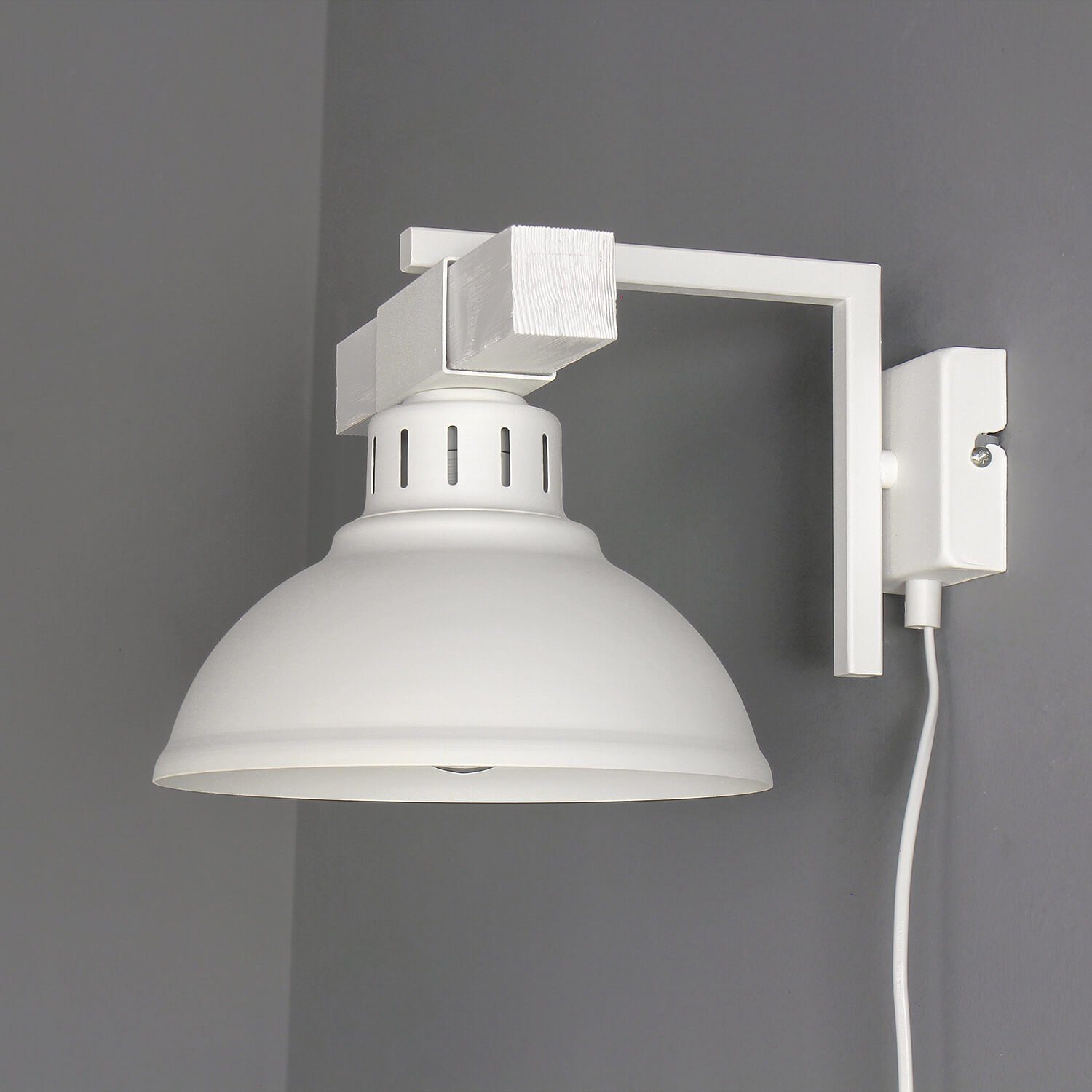 HAKON, Licht-Erlebnisse Wandlampe E27 Leuchtmittel, Metall Weiße Rustikal Holz ohne Schlafzimmer Wandleuchte