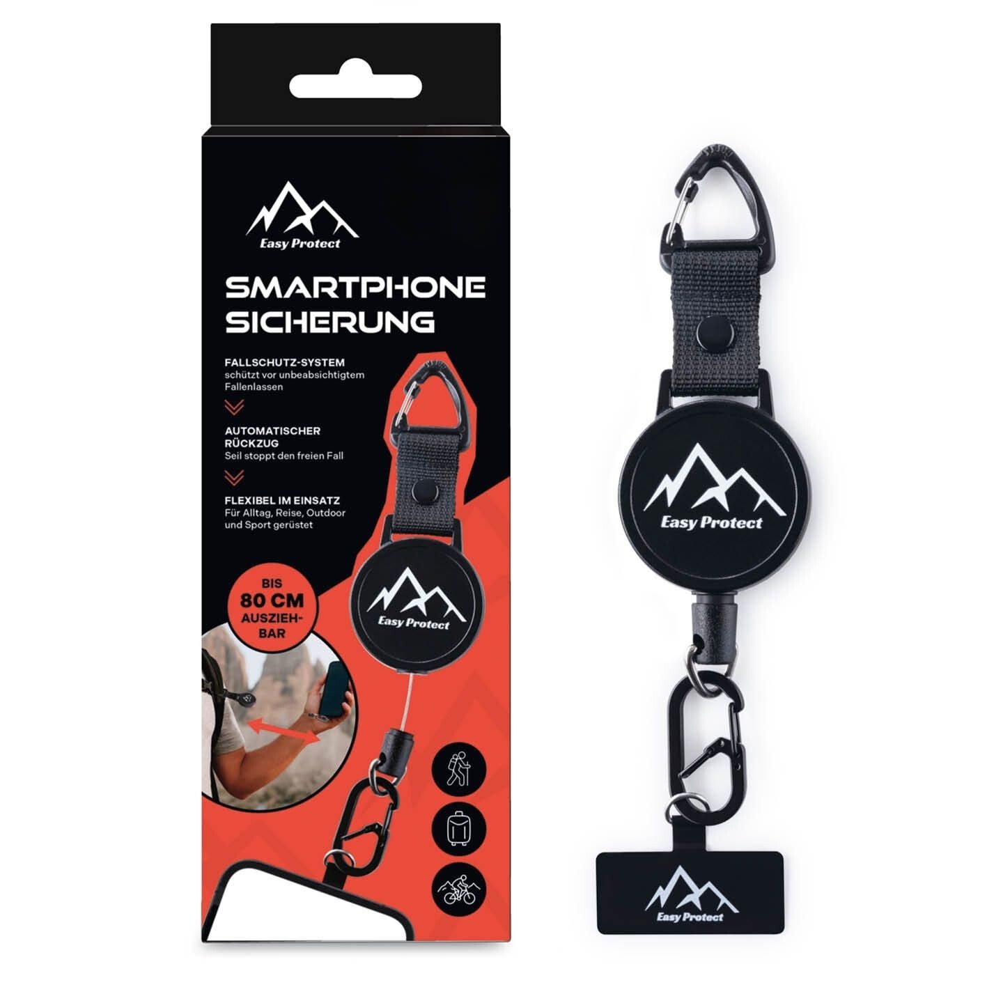 Easy Protect Handykette Peak Protect Handy Sicherung mit Stahlseil & Karabiner, Diebstahlschutz & Fallschutz für Wandern, Ski, Sport & Alltag