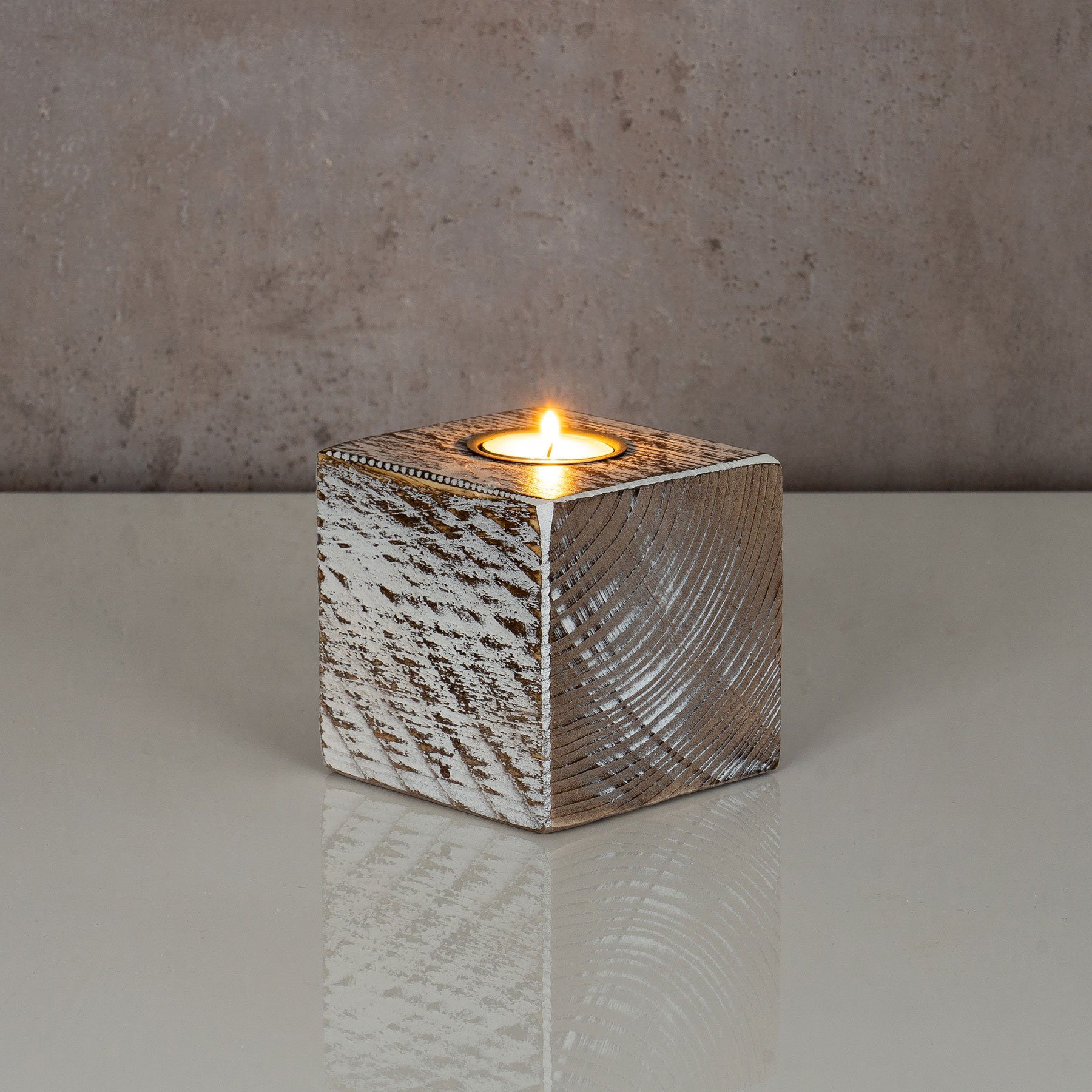 Levandeo® Teelichthalter, levandeo Teelichthalter Holz Massiv 10x10cm Shabby Chic