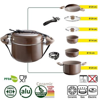 BRUNNER Topf-Set BRUNNER Camping Kochtöpfe Alu CHOCOLATE Platzsparend, Stapelbar, (7-tlg)