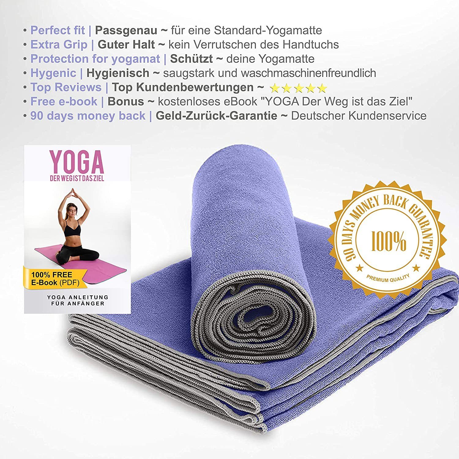 Yogamatte, +Yoga Einführungs Saugstark, Sporthandtuch Lila Microfaser, für mit Hygienisch Yoga Yogatuch-Auflage eBook, NirvanaShape Handtuch Antirutsch-Noppen, Yogatuch-Auflage