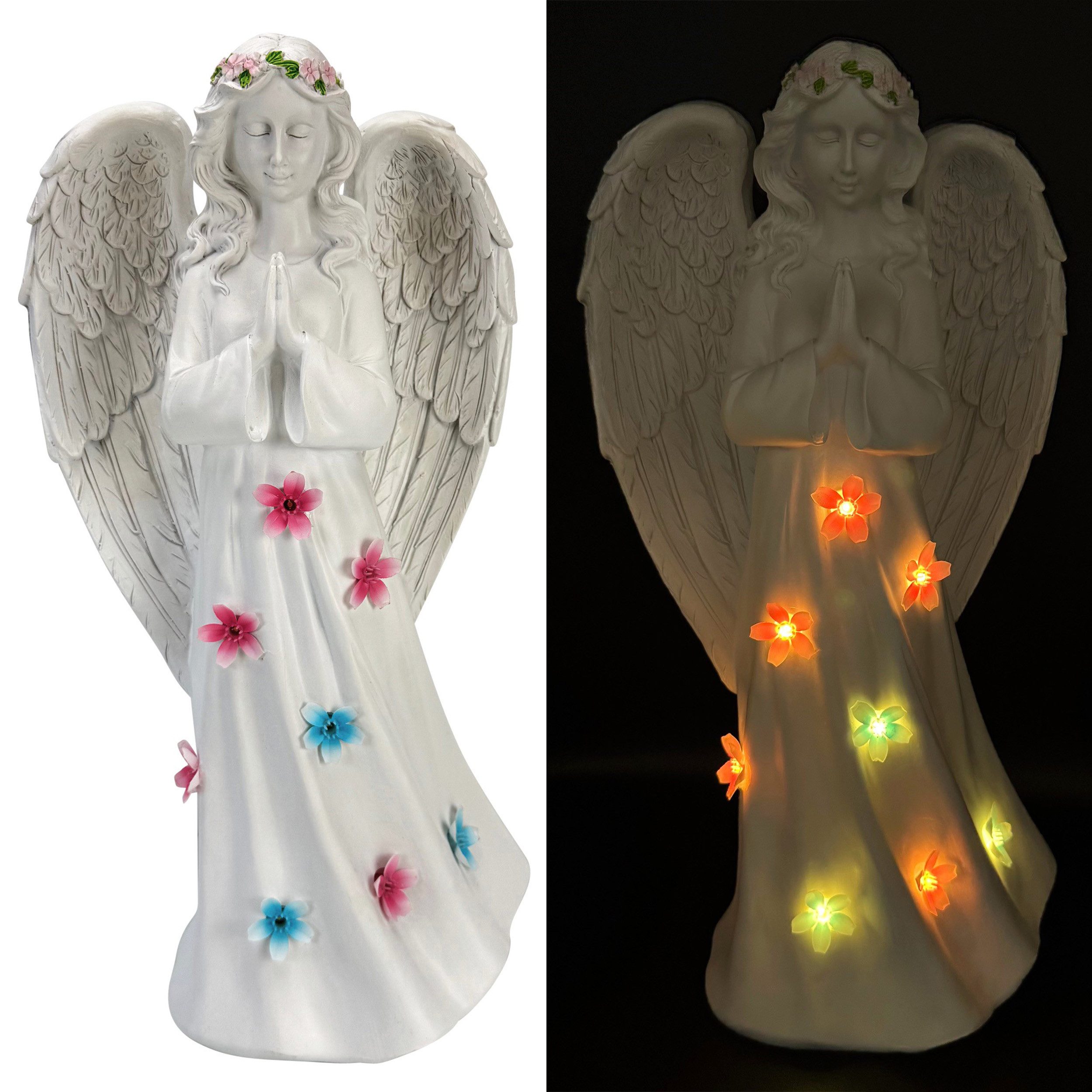 Online-Fuchs Gartenfigur - Großer Engel mit LED beleuchteten Blumen für dra günstig online kaufen