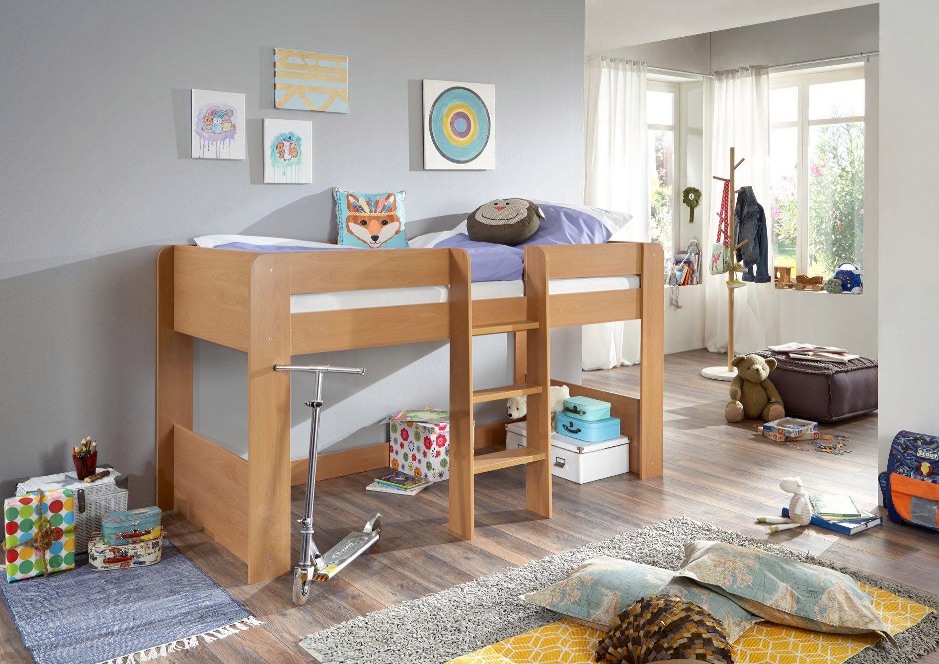 Relita Hochbett Andi wahlweise mit Rolllattenrost, inkl. Leiter, pflegel. Dekor Oberfläche