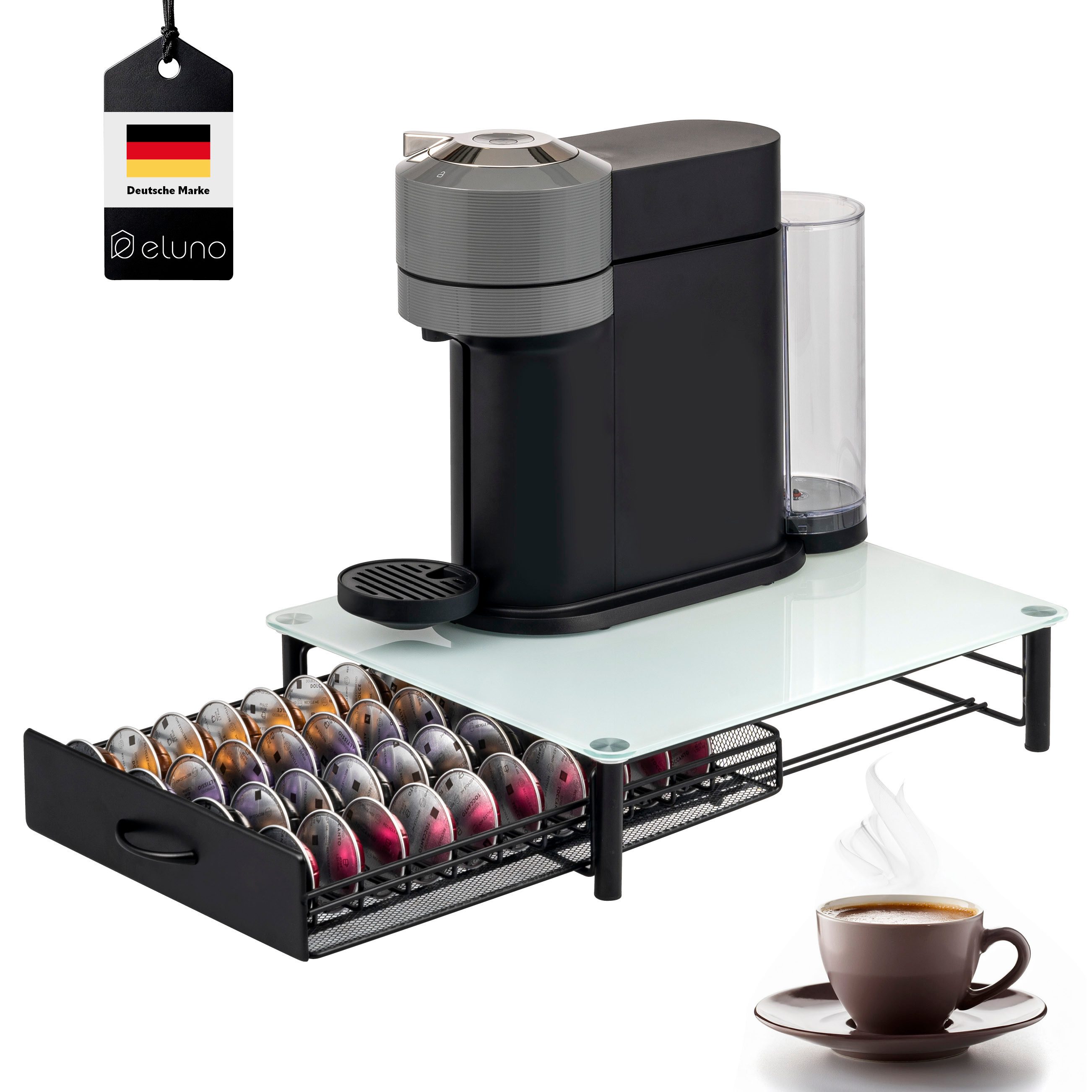 eluno Kapselhalter für 40x Nespresso Vertuo, Kaffeekapsel-Box, Glas