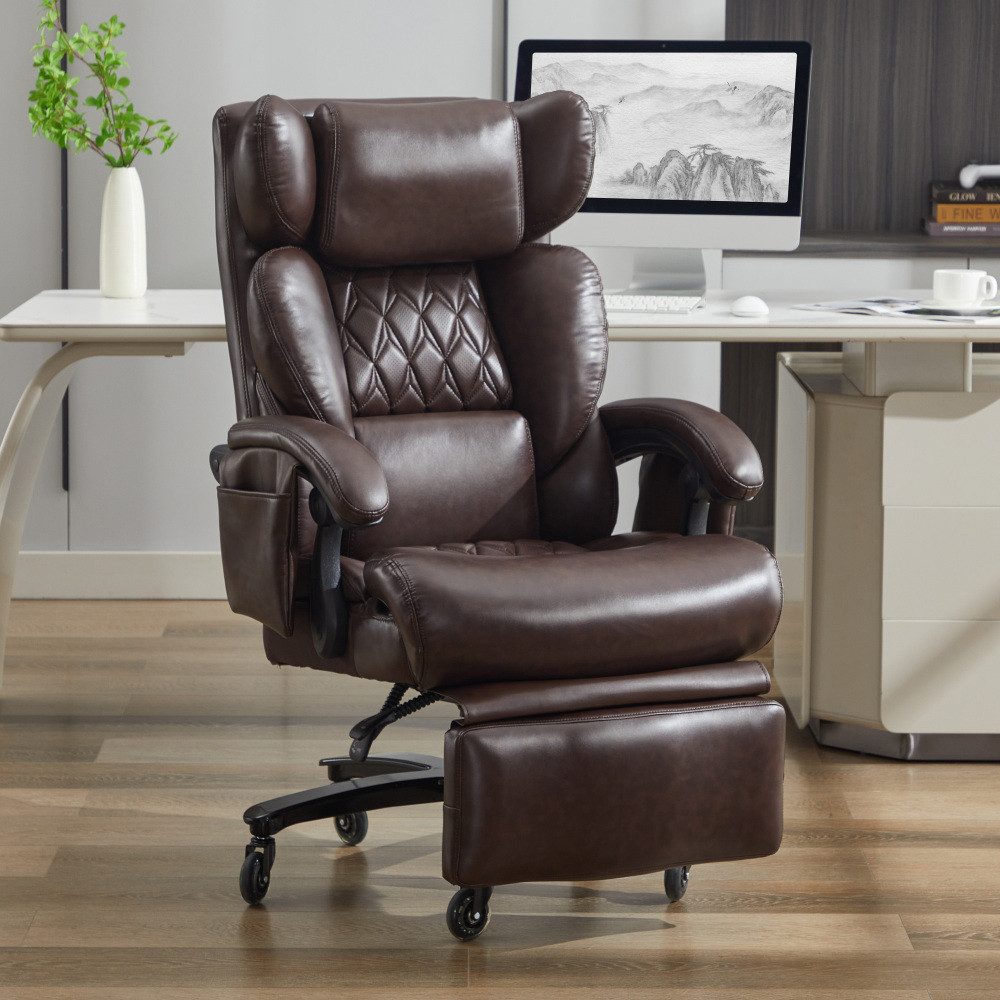BBWL Drehstuhl XXL Chefsessel mit Massage Heizfunktion PU Leder Fußstütze, Ergonomischer Bürostuhl 360° drehbar verstellbar bis 150 kg