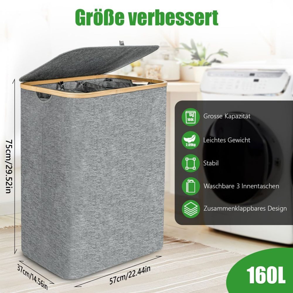 QUBEBU Wäschekorb 160 L mit Deckel, günstig online kaufen