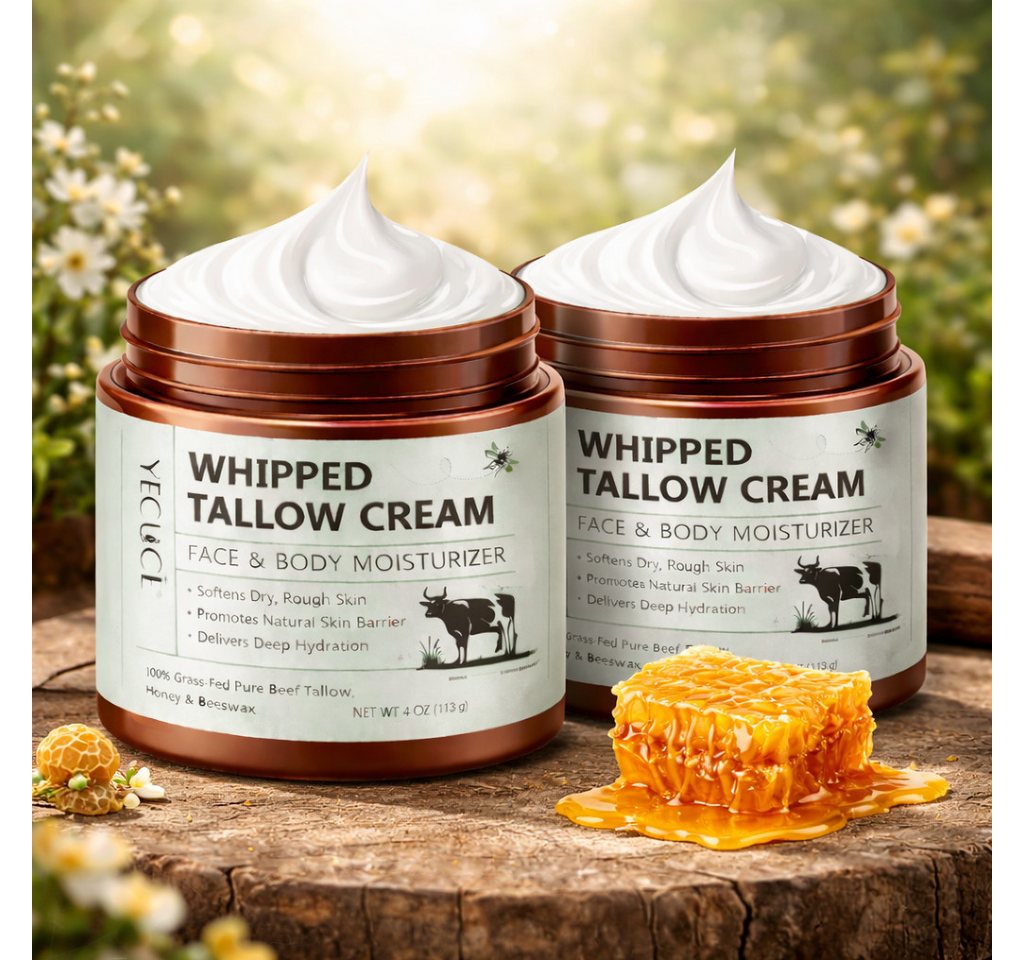 NEXGEN LUXUS SCHÖNHEIT & HAUTPFLEGE Hautcreme Gesicht Creme Tallow Rindertalg Honig Beef Hautpflegecreme 120 g Packung, 2-tlg., Aufgeschlagene Honigcreme Langanhaltende Feuchtigkeit Pflege