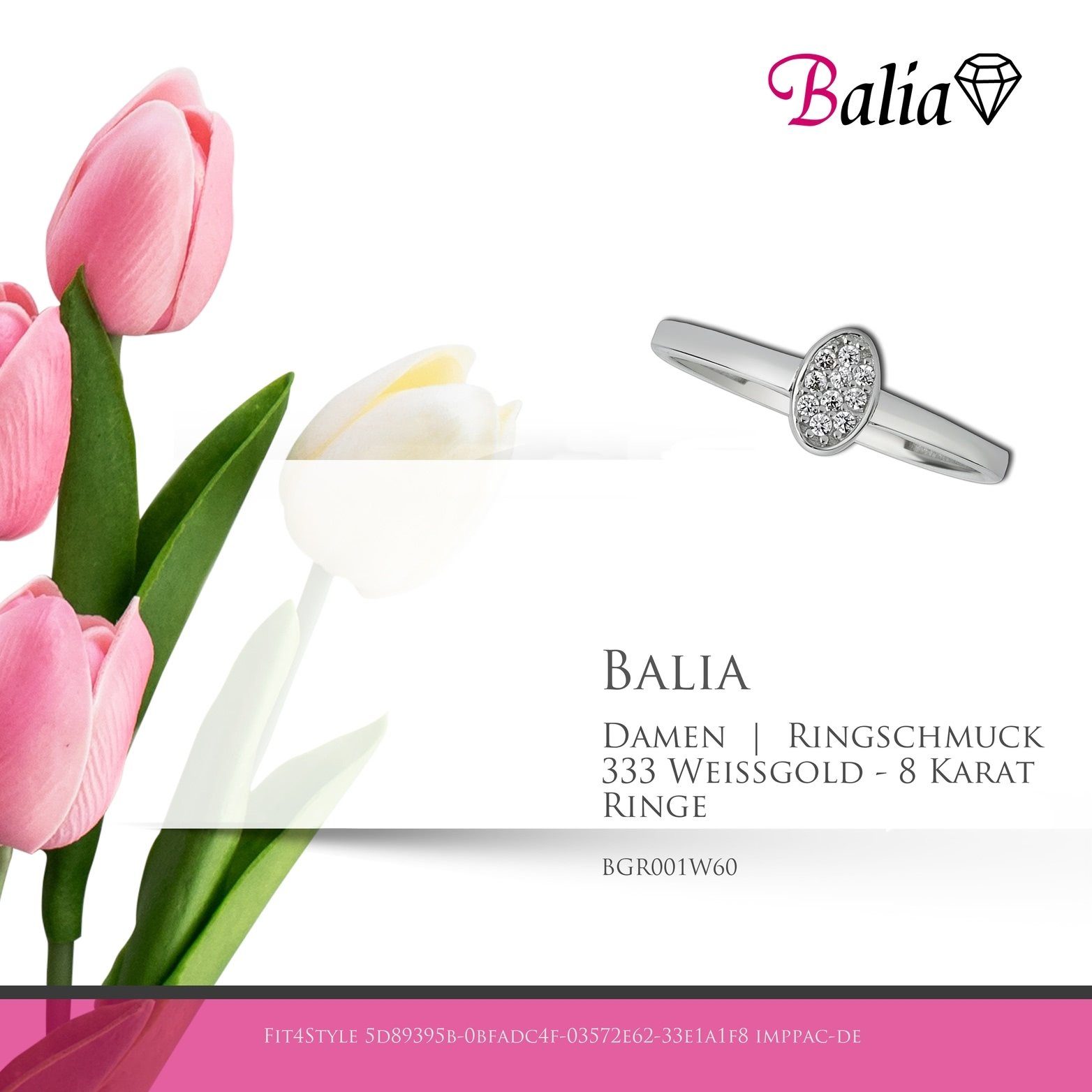 Fingerring Karat Damen Balia Balia weißgold) (19,1), 60 Weißgold 8 333 (Fingerring), Weißgold (Oval Ring Gol - 333 Größe Goldring