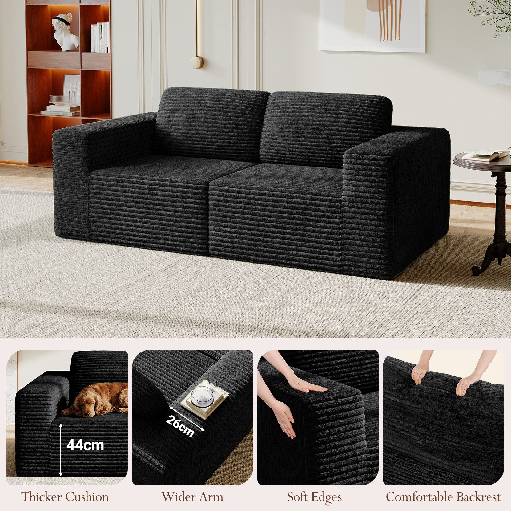 OUNUO Ecksofa Ecksofa Modularer KordKordstuhl mit Hochelastischem Schwamm – Bild 5 von 5