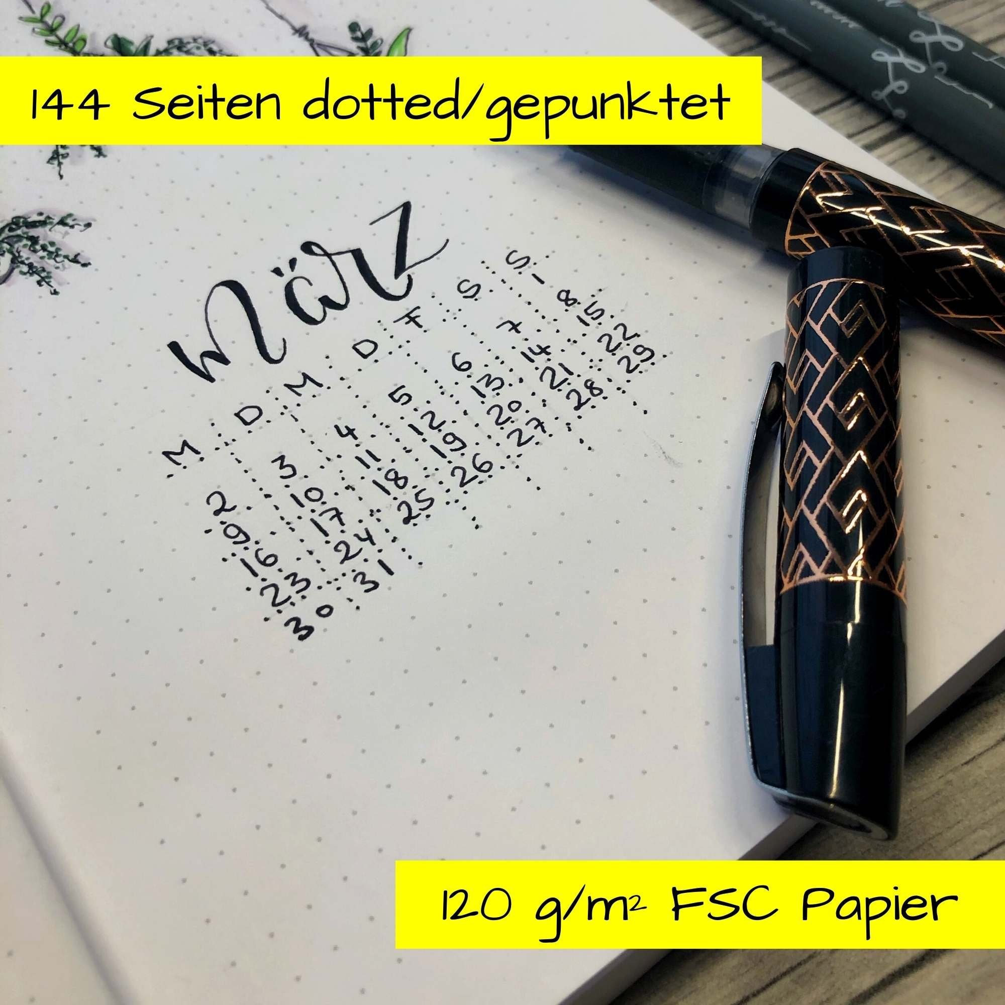 Online Pen Notizbuch Bullet Journal, gepunktet, 144 Seiten 120 g/m² Papier