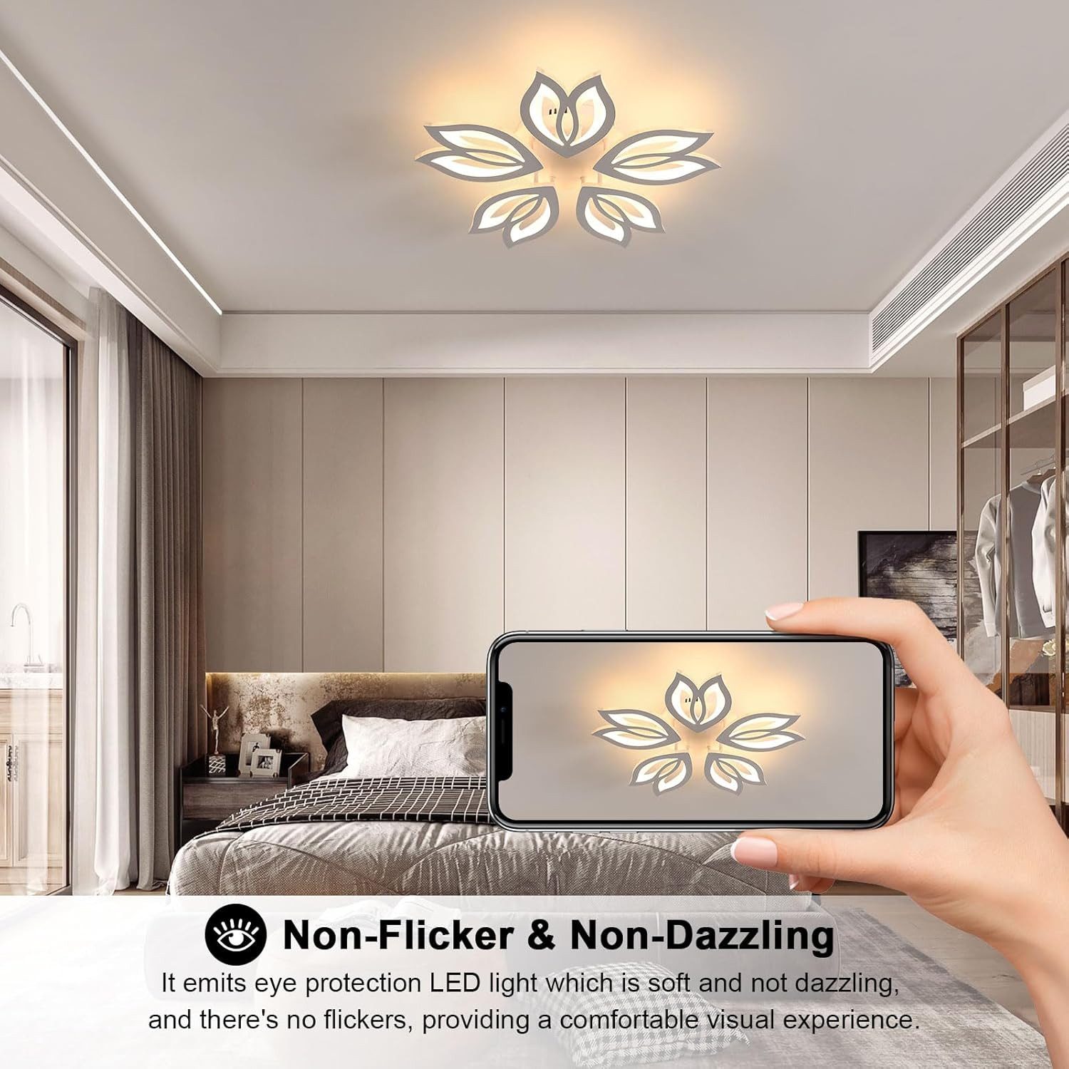 Riserva Deckenleuchten Magnolie Design LED Deckenleuchte Weiß 37W Dimmbar Fernbedienung, LED wechselbar – Bild 5 von 5