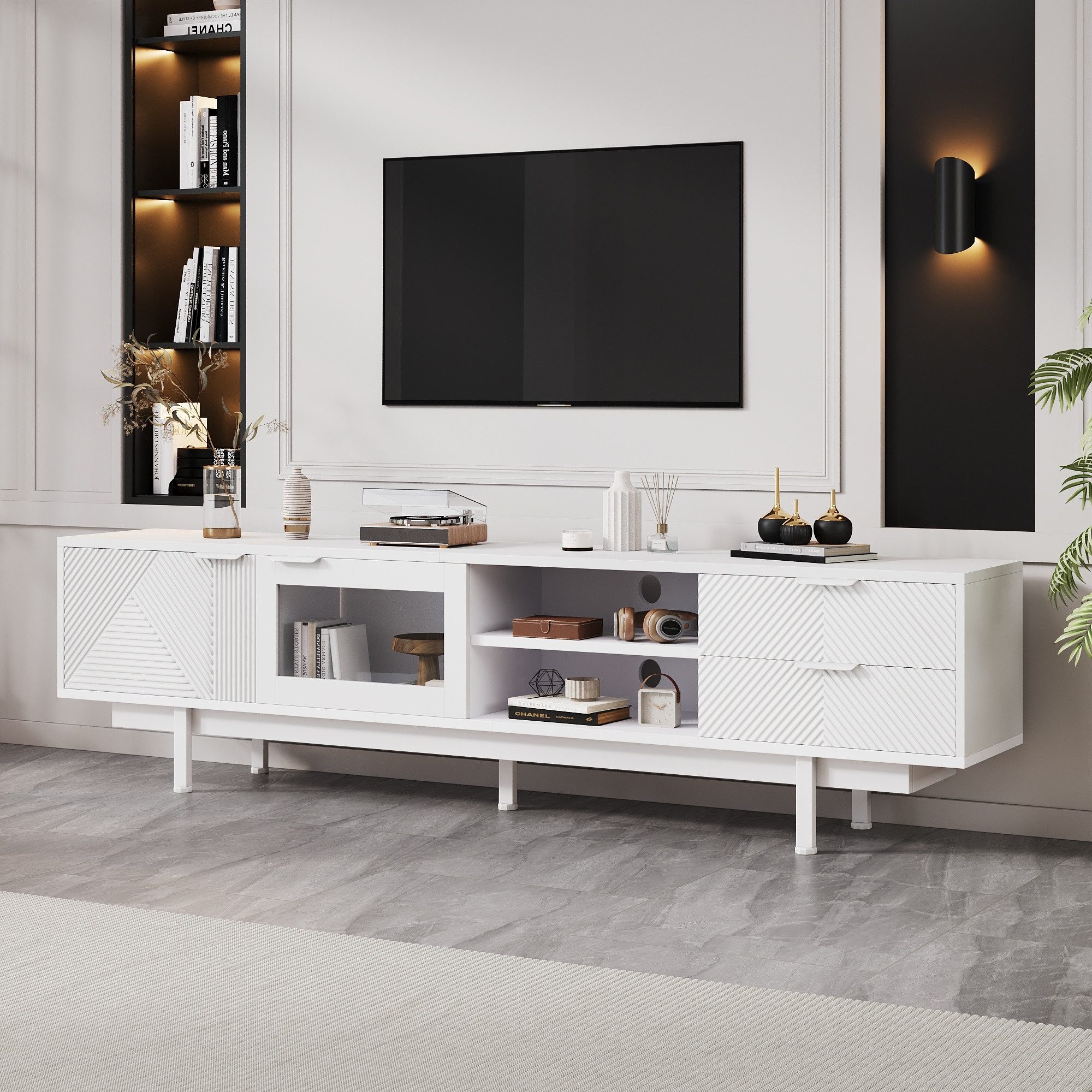 TV-Schrank TV-Schrank Lowboard 80-Zoll Schwarz 2Türen+2Schubladen