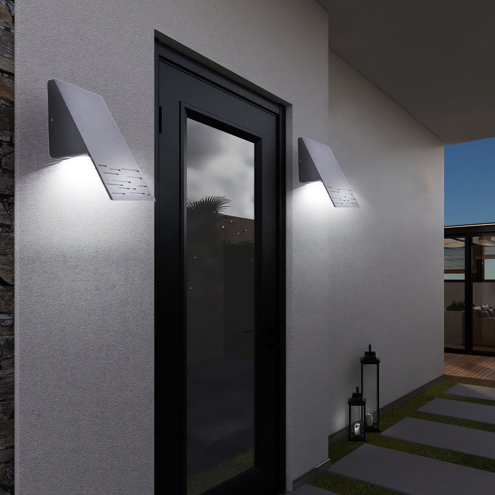 2er etc-shop Außenleuchte grau Wandlampe verbaut, Alu LED LED-Leuchtmittel Warmweiß, fest Haustürlampe Außen-Wandleuchte, Fassadenlampe Set