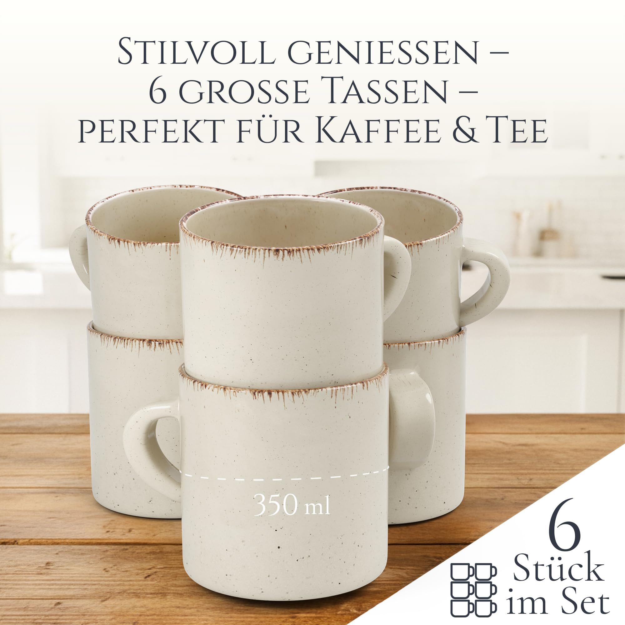 PURE LIVING INTERIOR DESIGN Geschirr-Set Tassen 6er 350ml »Rustic«, Steingut, Beige (6-tlg), 6 Personen, Steingut – Bild 5 von 5