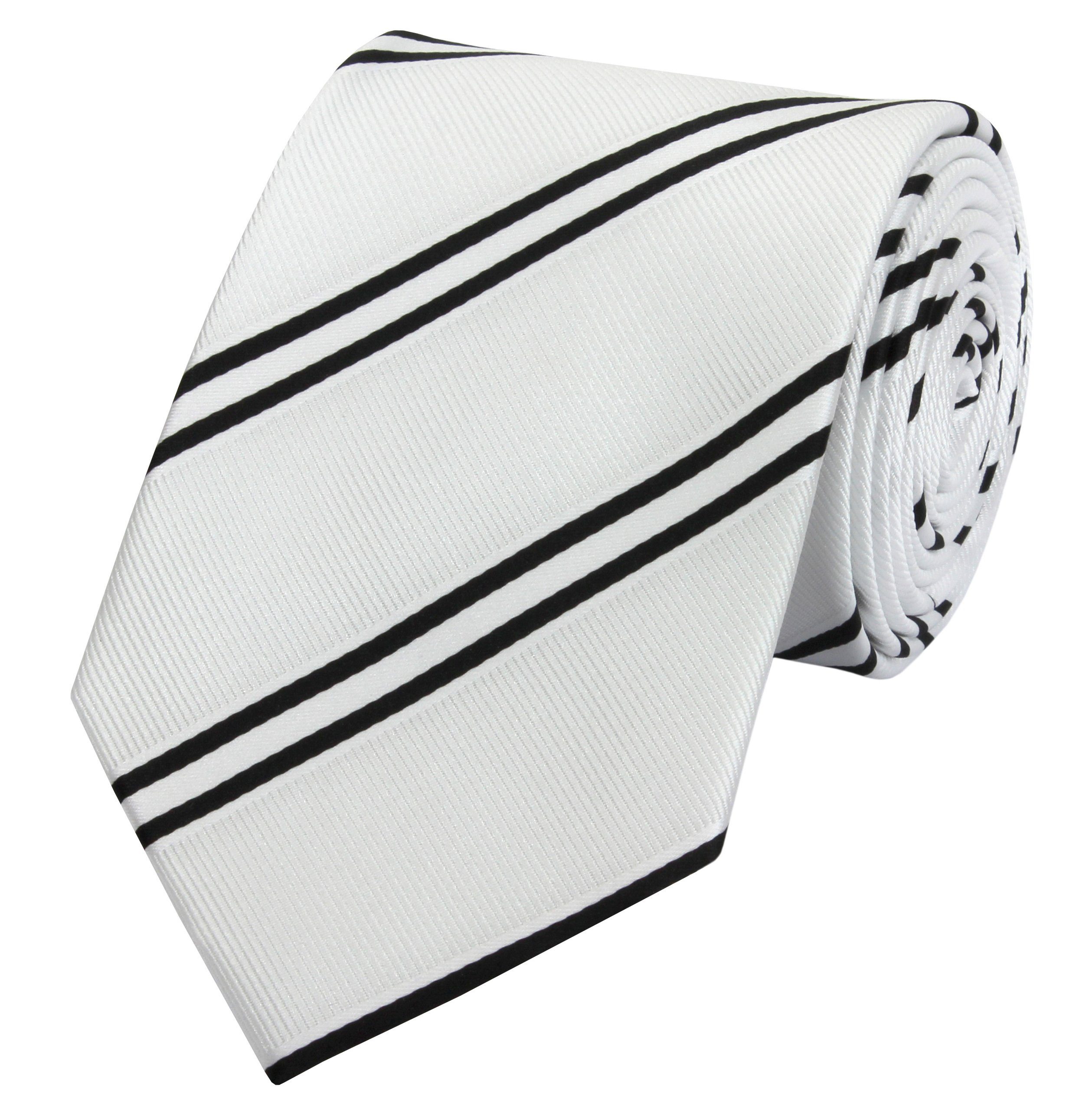 (8cm), in Breit Farini Schlips Weiß/Schwarz Box, (ohne Herren verschiedenfarbige Fabio Gestreift) Krawatte 8cm Helle