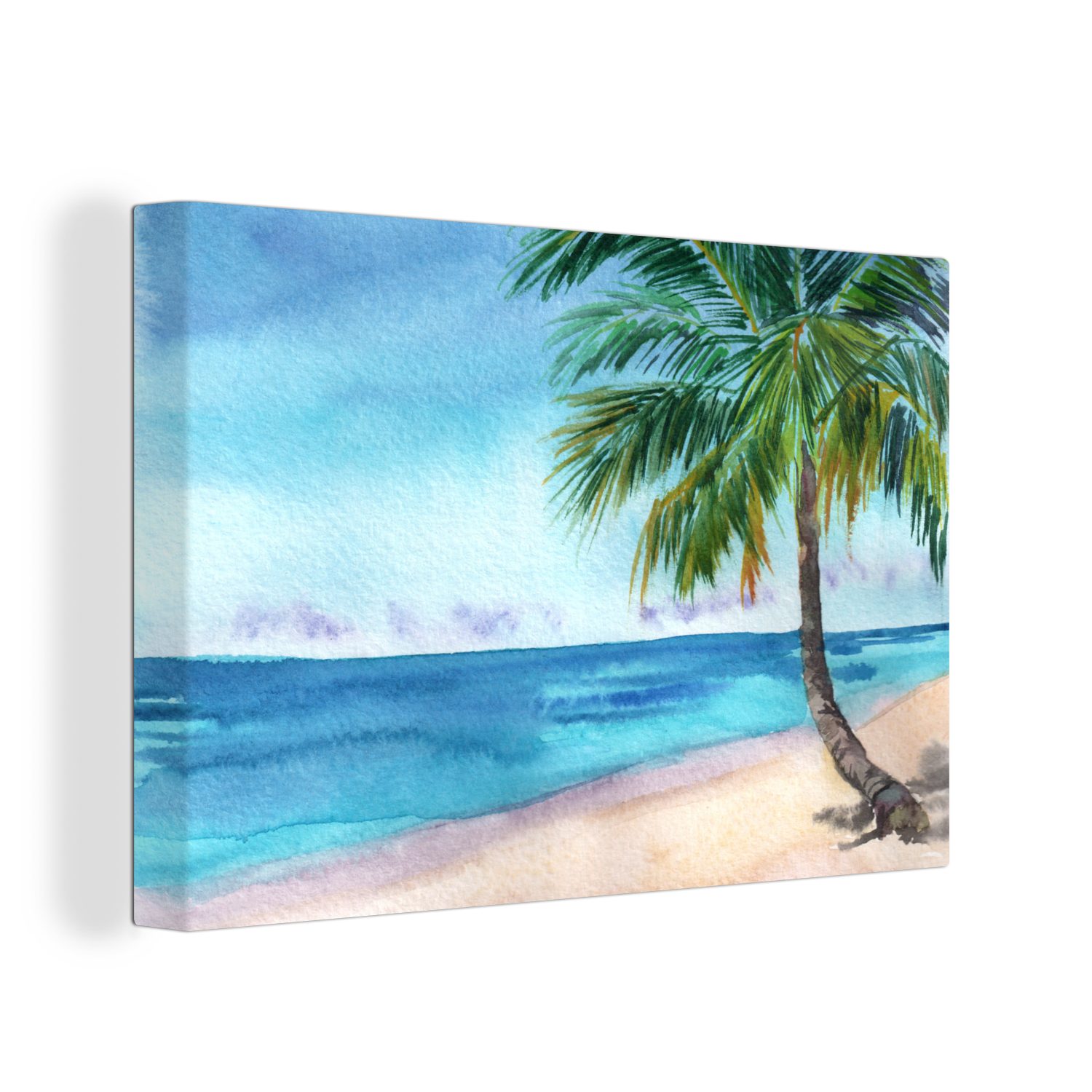 OneMillionCanvasses® Leinwandbild Strand - Palme - Meer, (1 St), Wandbild Leinwandbilder, Aufhängefertig, Wanddeko, 30x20 cm
