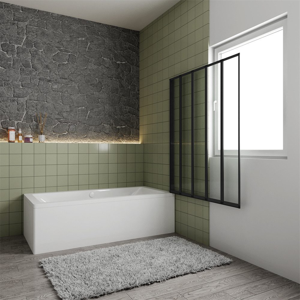 Duschparadies Badewannenfaltwand 4mm ESG Klarglas Schwarz günstig online kaufen