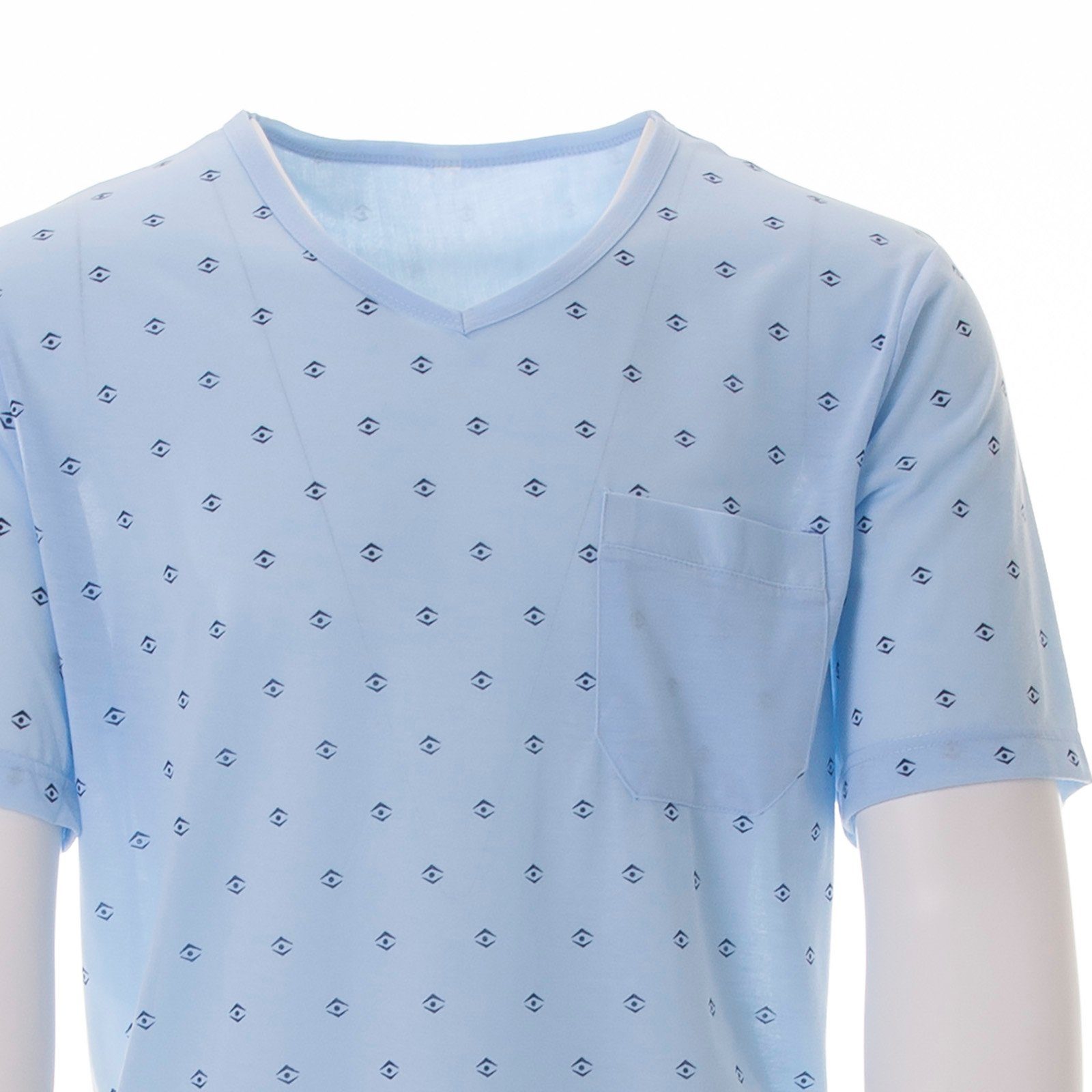 Lucky Nachthemd hellblau - Raute Nachthemd Auge V-Ausschnitt Kurzarm