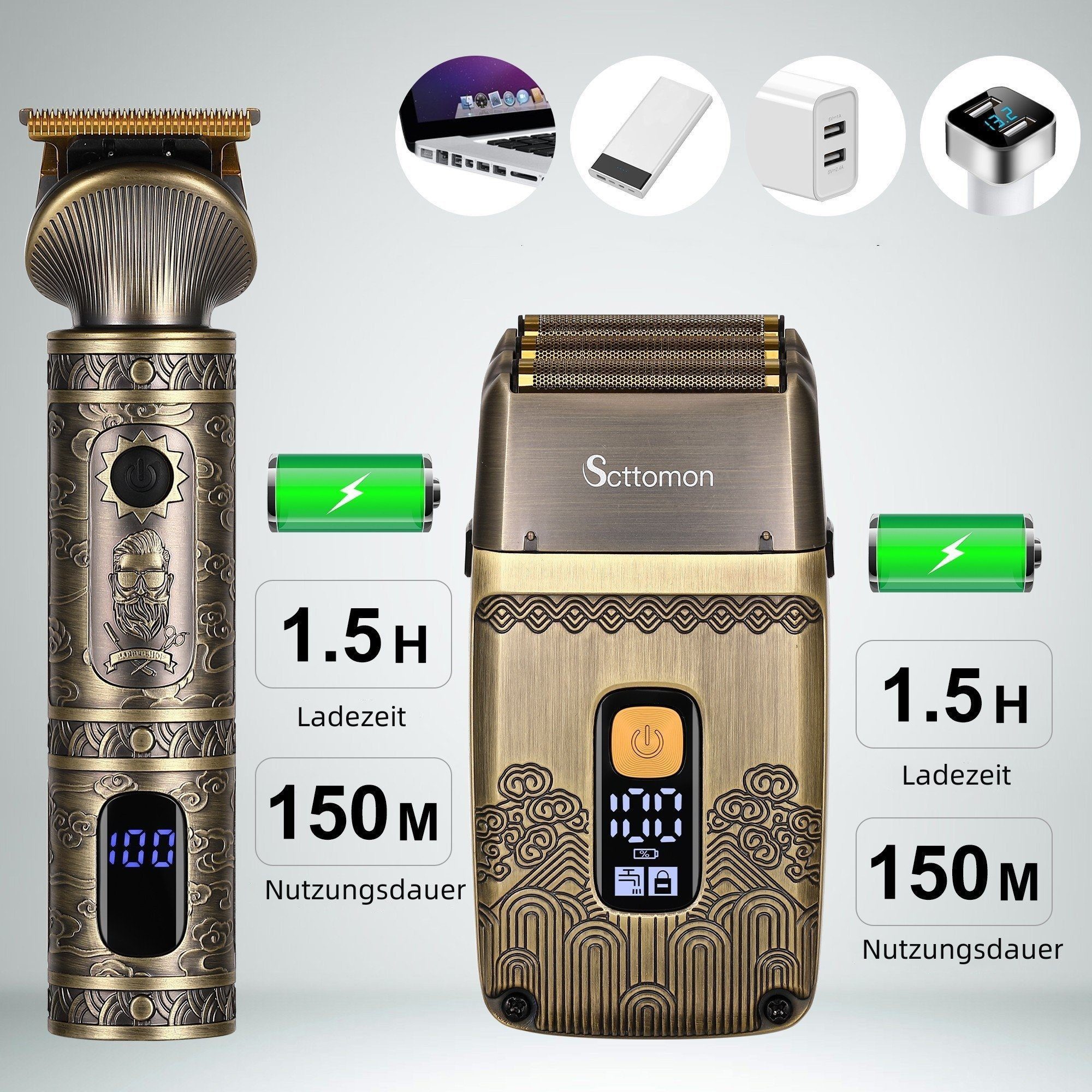 Scttomon Haarschneider RSCW-767, 3-in-1-Trimmer, Elektrischer Rasierer für Herren