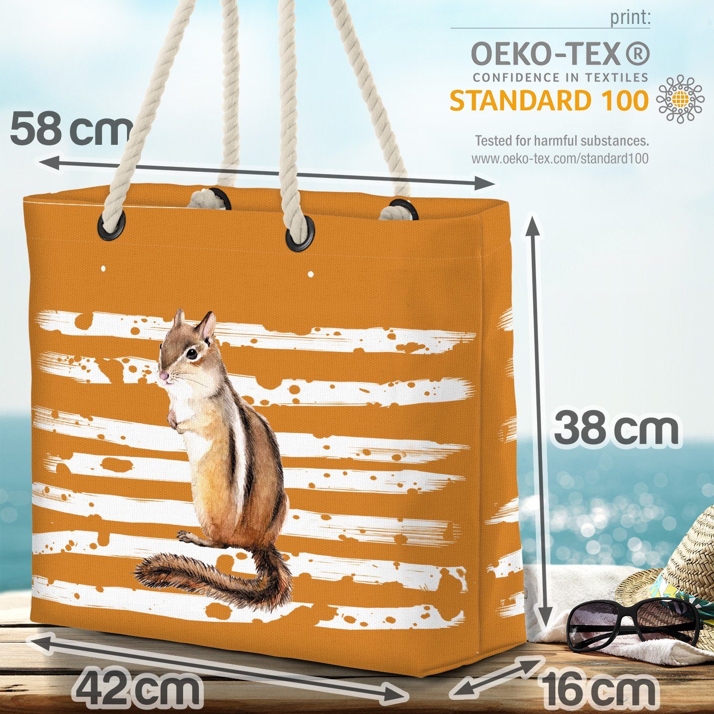 VOID Streifenhörnchen braun Strandtasche (1-tlg), Tier Eichhörnchen Pet