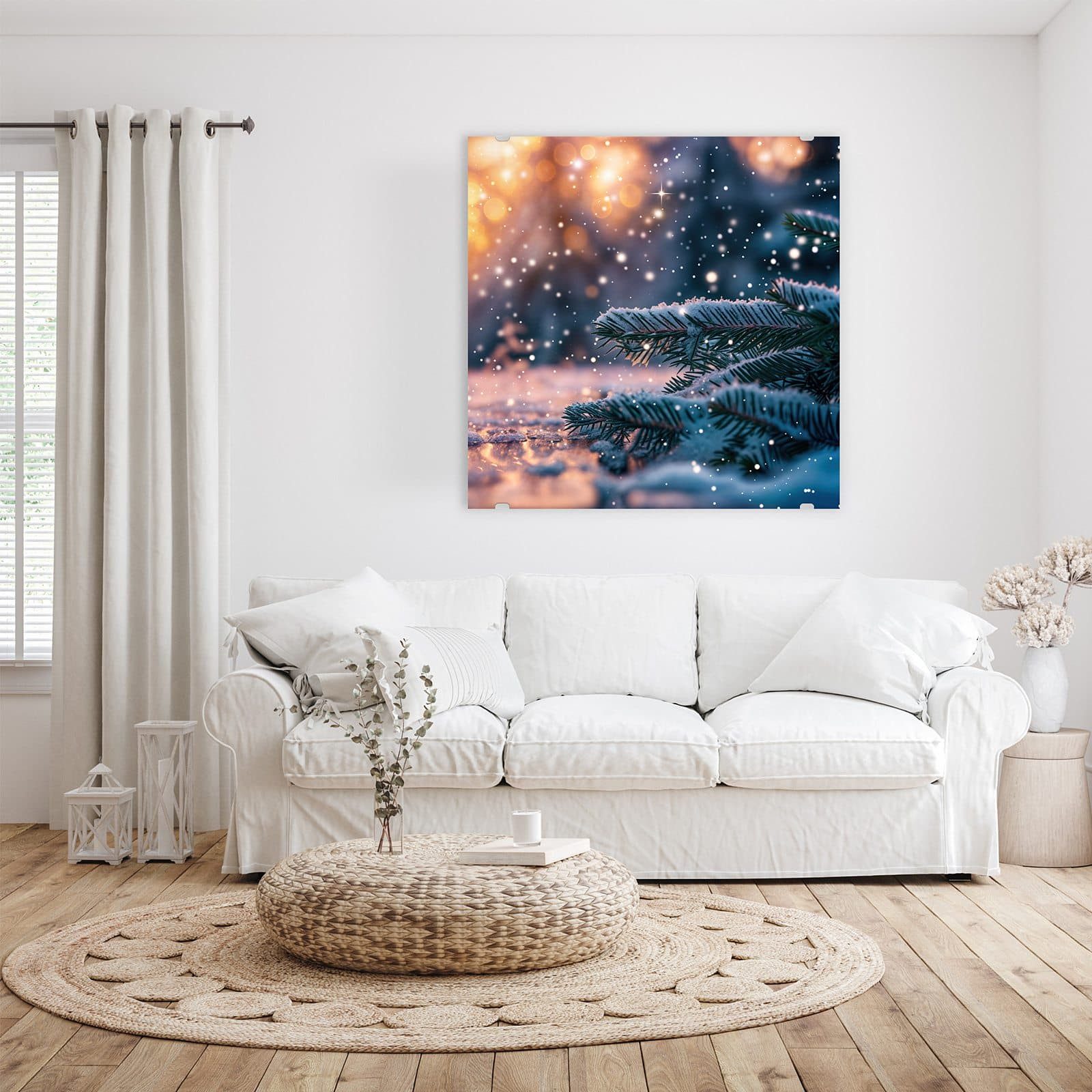 Primedeco Glasbild Wandbild Quadratisch Winterzauber mit Aufhängung, Jahreszeiten (21 verschiedene Größen, 1 St), Elegante Aufhängung