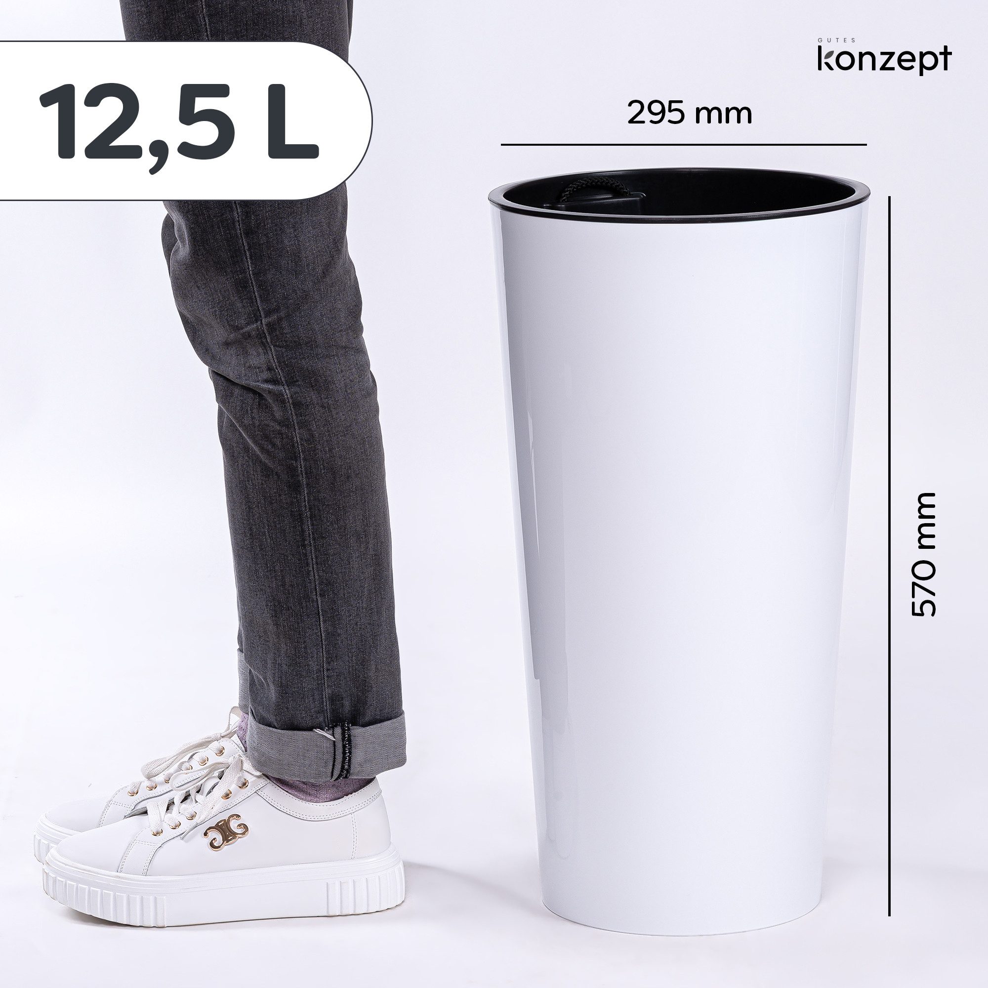 KONZEPT Blumentopf hoch 57 cm mit Einsatz, Ø 29,5 cm, Pflanzkübel aus Kunststoff, Hochglanz-Oberfläche, Volumen: 12,5 L