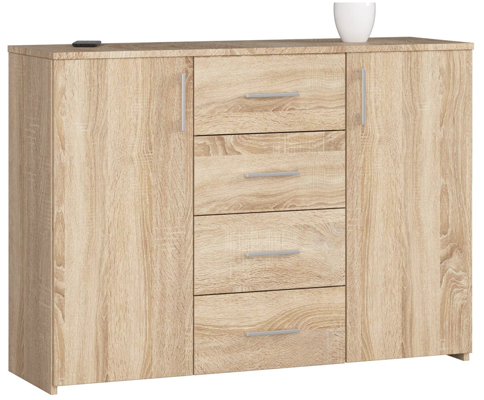 Raumhirsch Furniture Kommode 110 cm breit mit 4 Schubladen Schranktüren, Sideboard, Wohnschrank, Highboard / Kommode 110 cm, Sideboard Organizer für jeden Raum