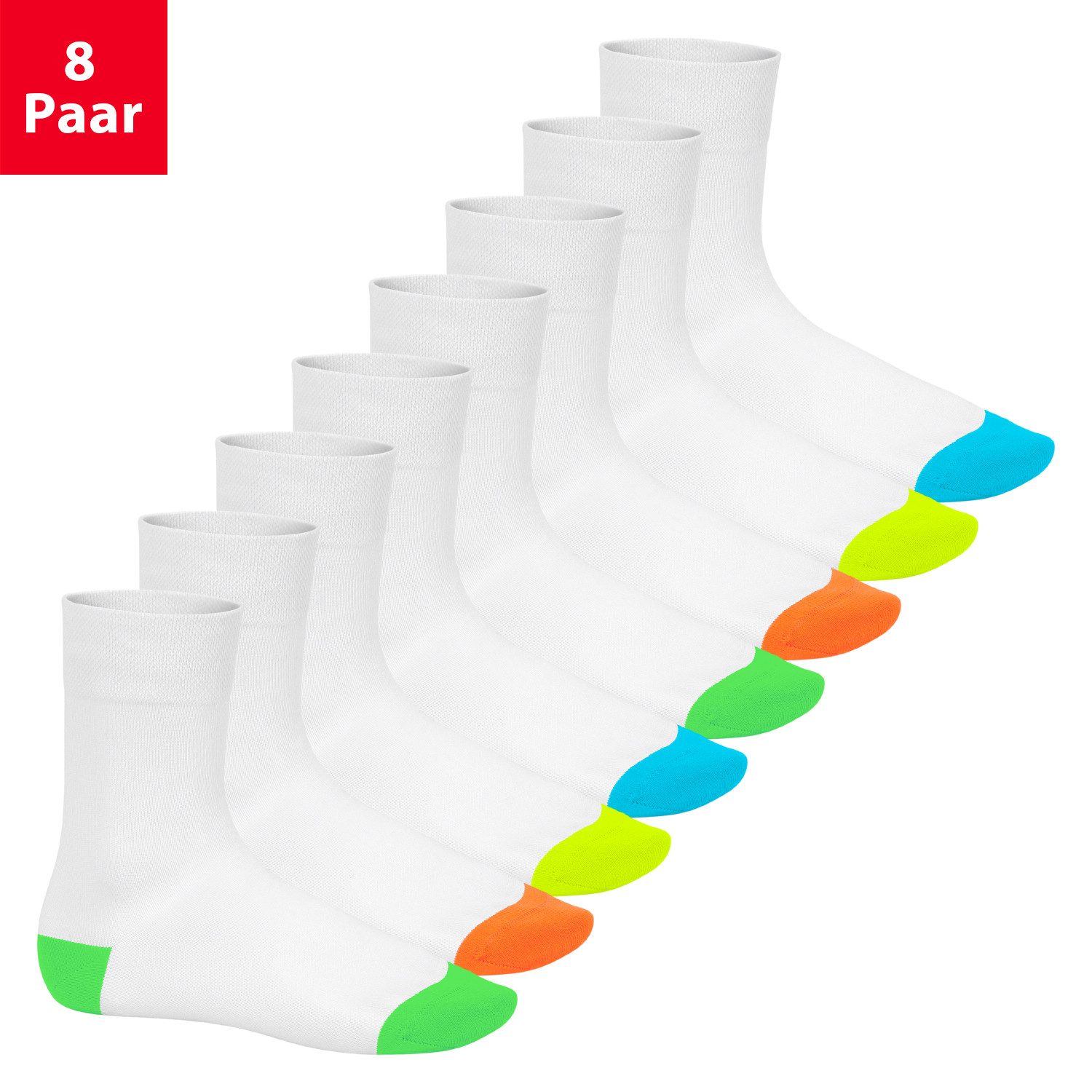 Footstar Basicsocken Herren & Damen Baumwollsocken (8 Paar) Socken im Neon Look