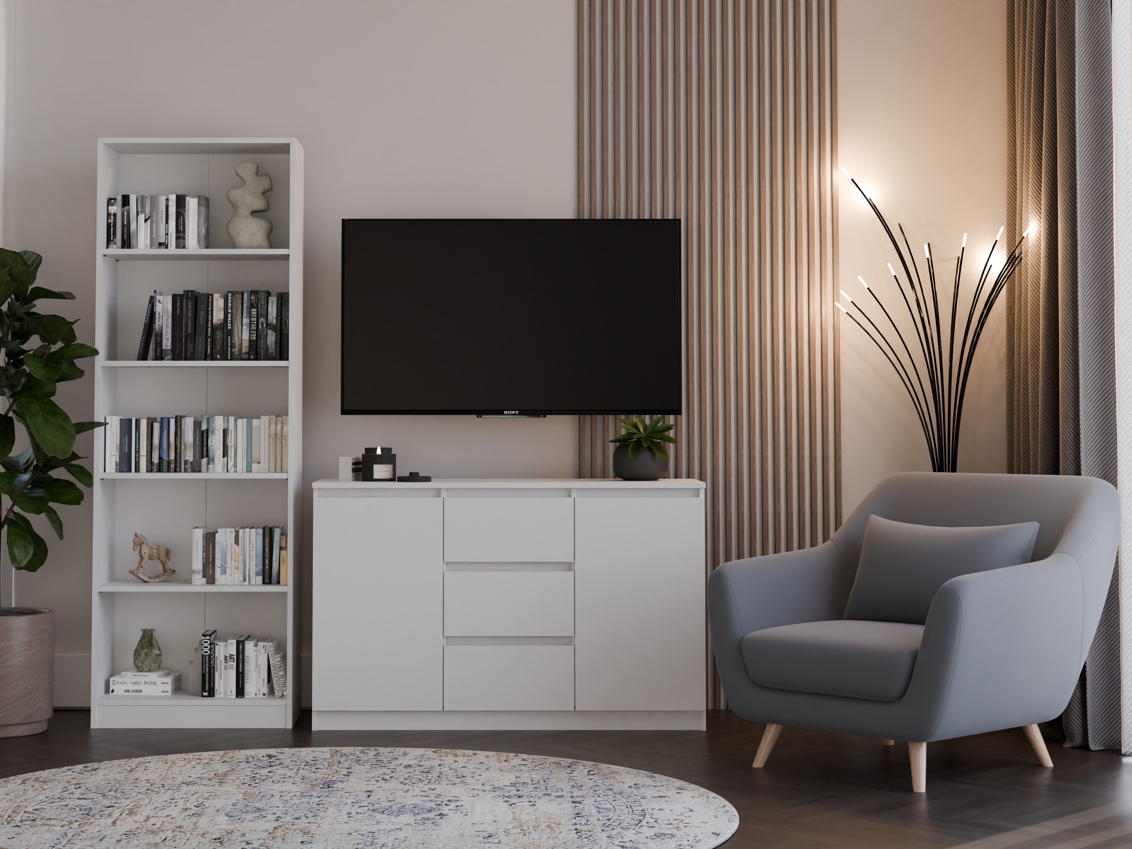 Raumhirsch Furniture Kommode Sideboard 120 cm breit (Maße 40 x 120 x 75 cm mit 2 Türen, 3 Schubladen), verschiedene Farben – Bild 5 von 5