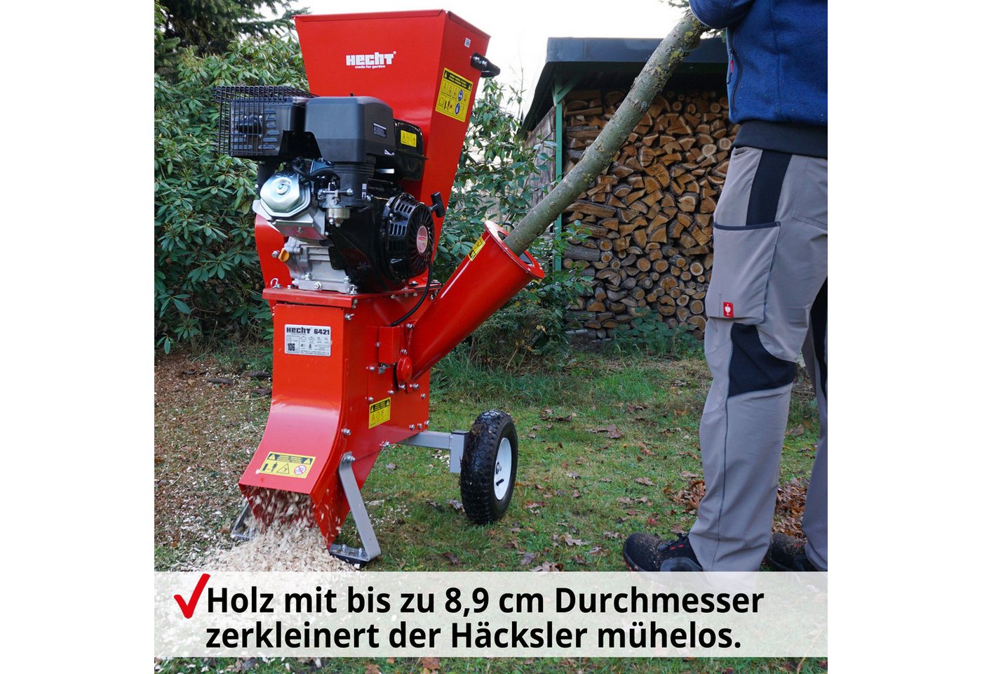 Thumbnail - Hecht Messerhäcksler Gartenhäcksler Benzin 6421, 8,90 cm max. Astdurchmesser, 13 PS, 10 Häckselmessern, 389 cm³, Transpo...