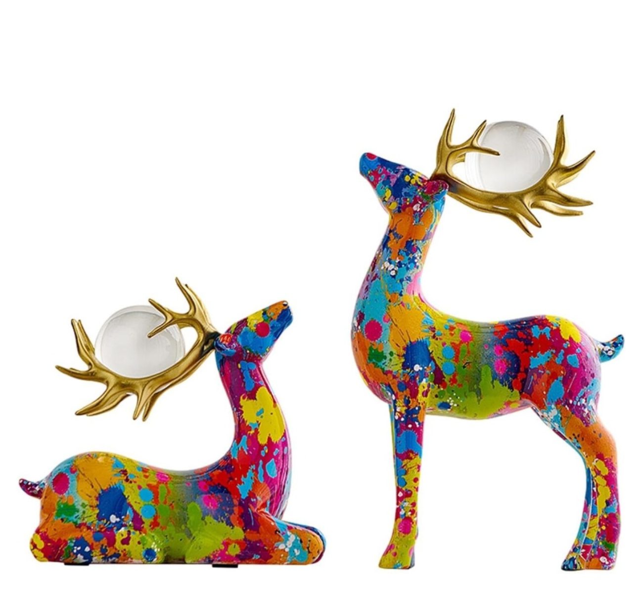 Quality Elegance Tierfigur Bunte Hirschfiguren aus Harz – 2-teiliges Set Moderne Deko (Set, 2 St., 2tlg)