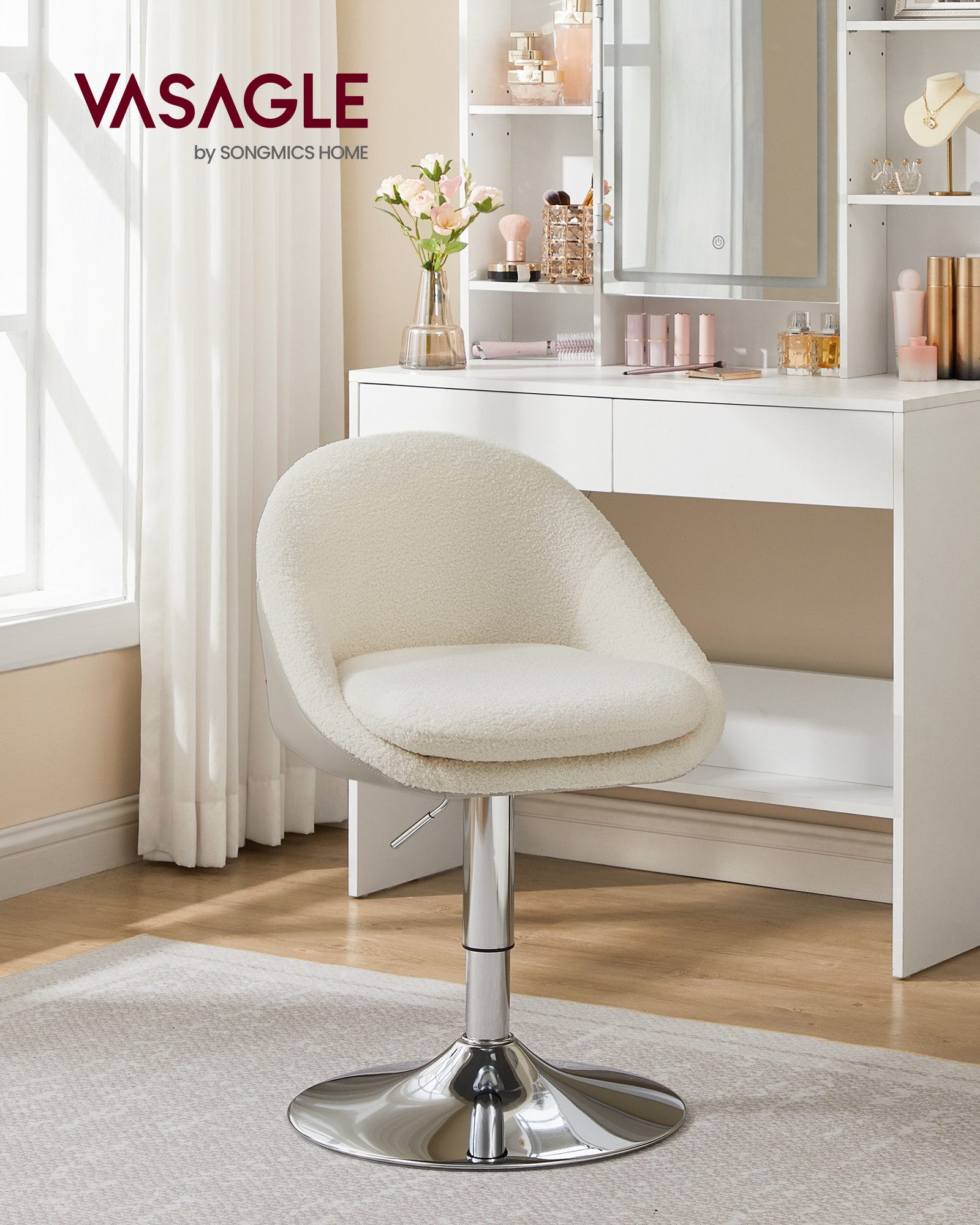 VASAGLE Barhocker (1 St), Stuhl verstellbar, Schminkstuhl, Bürostuhl, drehbar, Barhocker