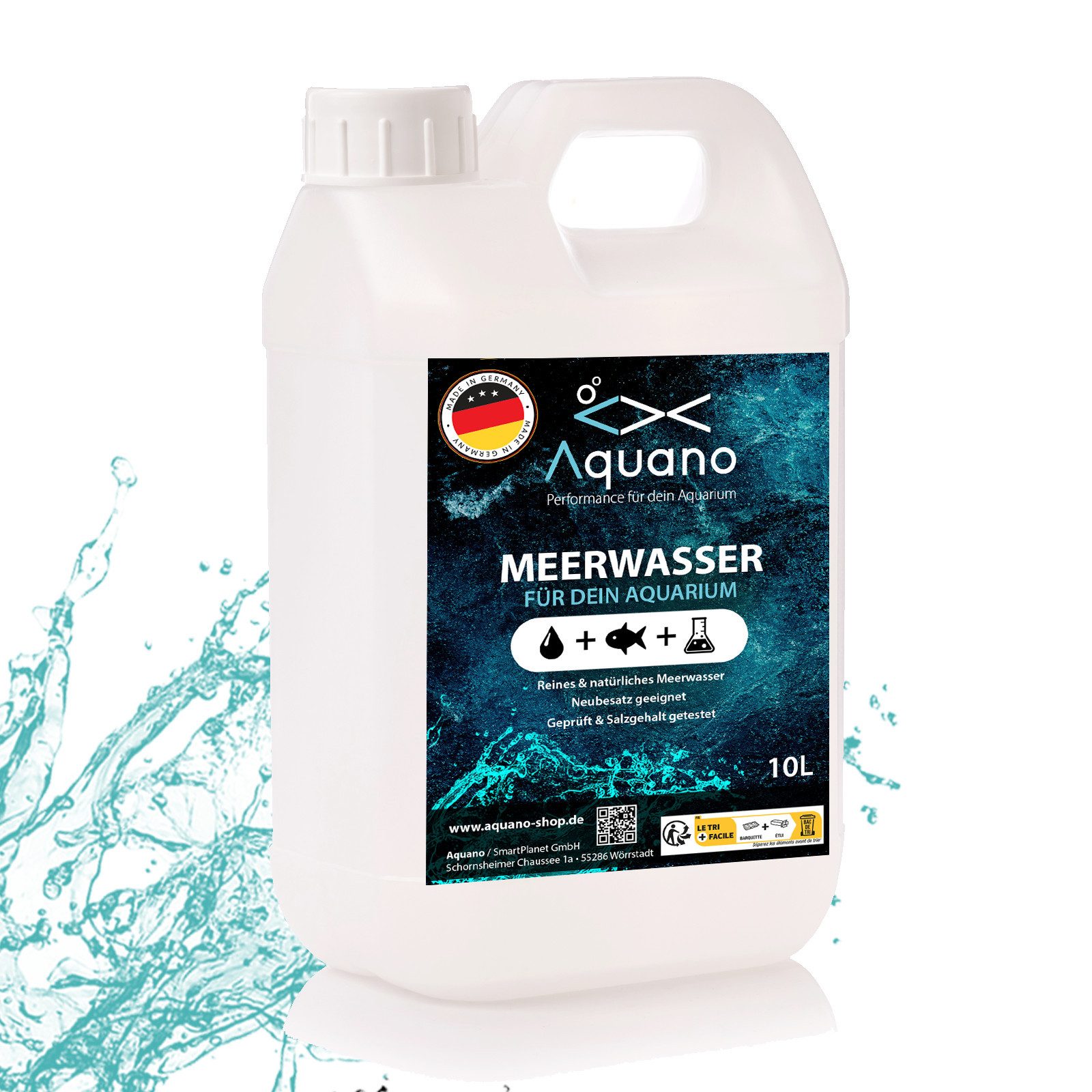 Aquano Aquariumpflege AQUANO Premium-Meerwasser – 10L Laborgeprüftes Riffwasser