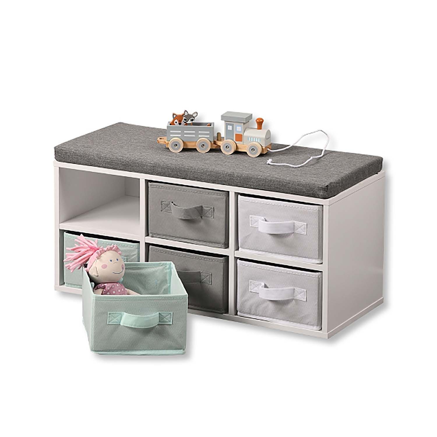 Kesper Sitzbank Kinder-Sitzbank mit 6 Aufbewahrungsboxen - Weiß / Grau