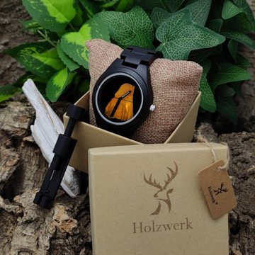 Holzwerk Quarzuhr FÜRSTENAU Damen und Herren Epoxidharz Holz Uhr in schwarz & braun