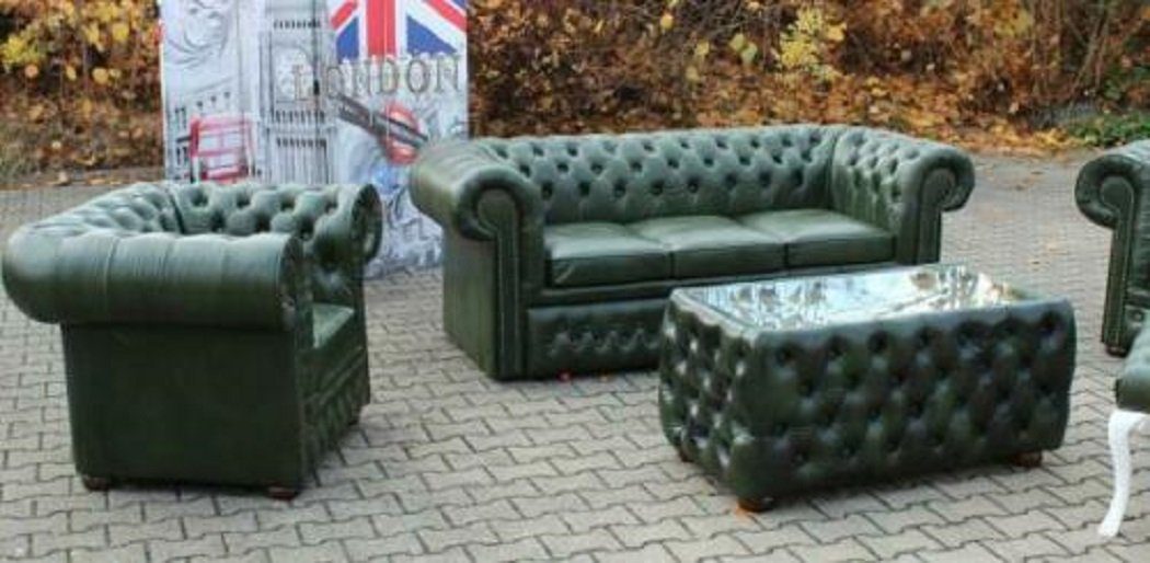 JVmoebel Chesterfield-Sofa Chestefield Ledersofa Sofagarnitur 100% Rindsleder Sofa Couch, Made in Europa